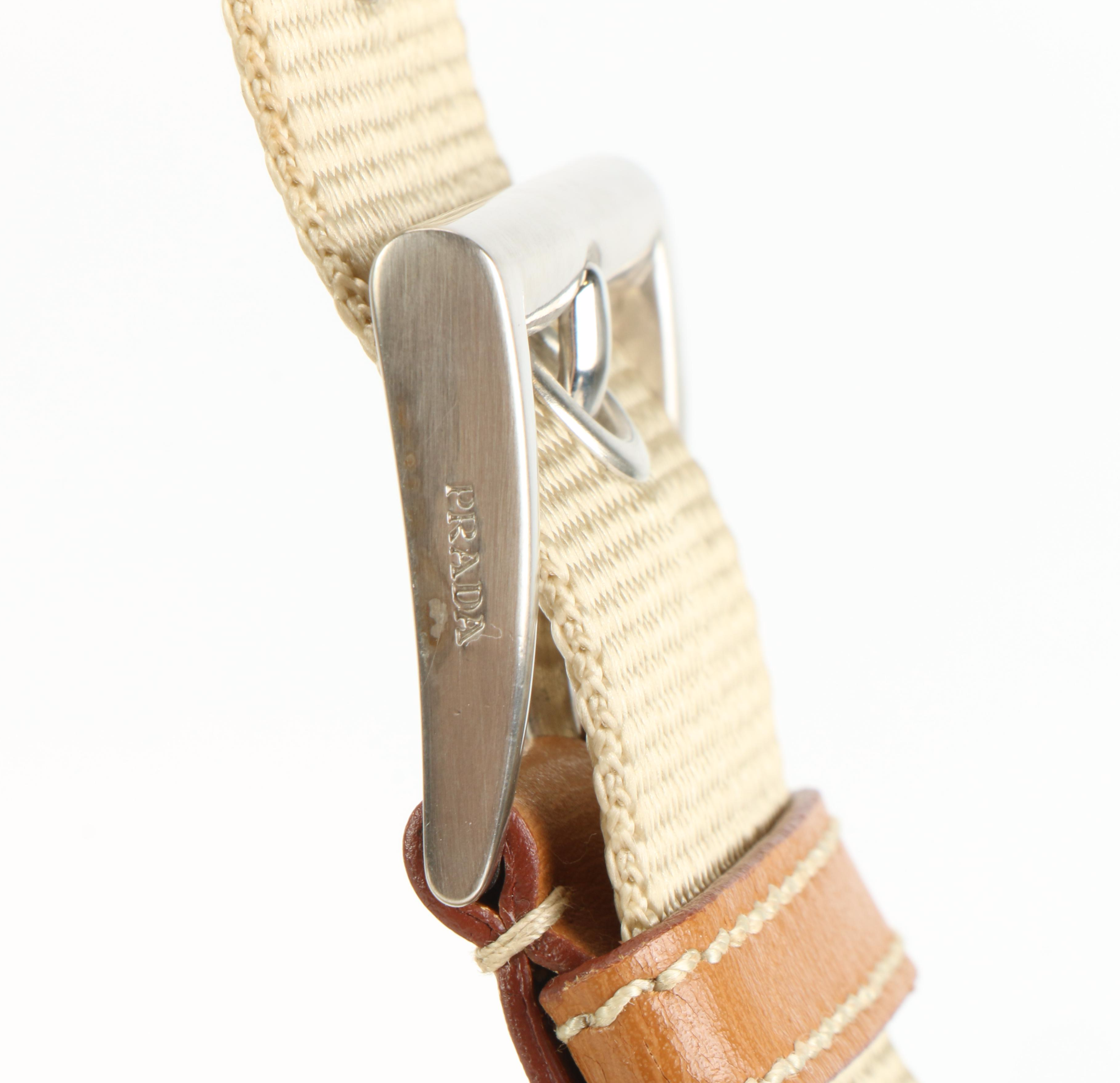 Prada Tessuto Baguette Bag in Khaki Nylon with Brown Leather Trims