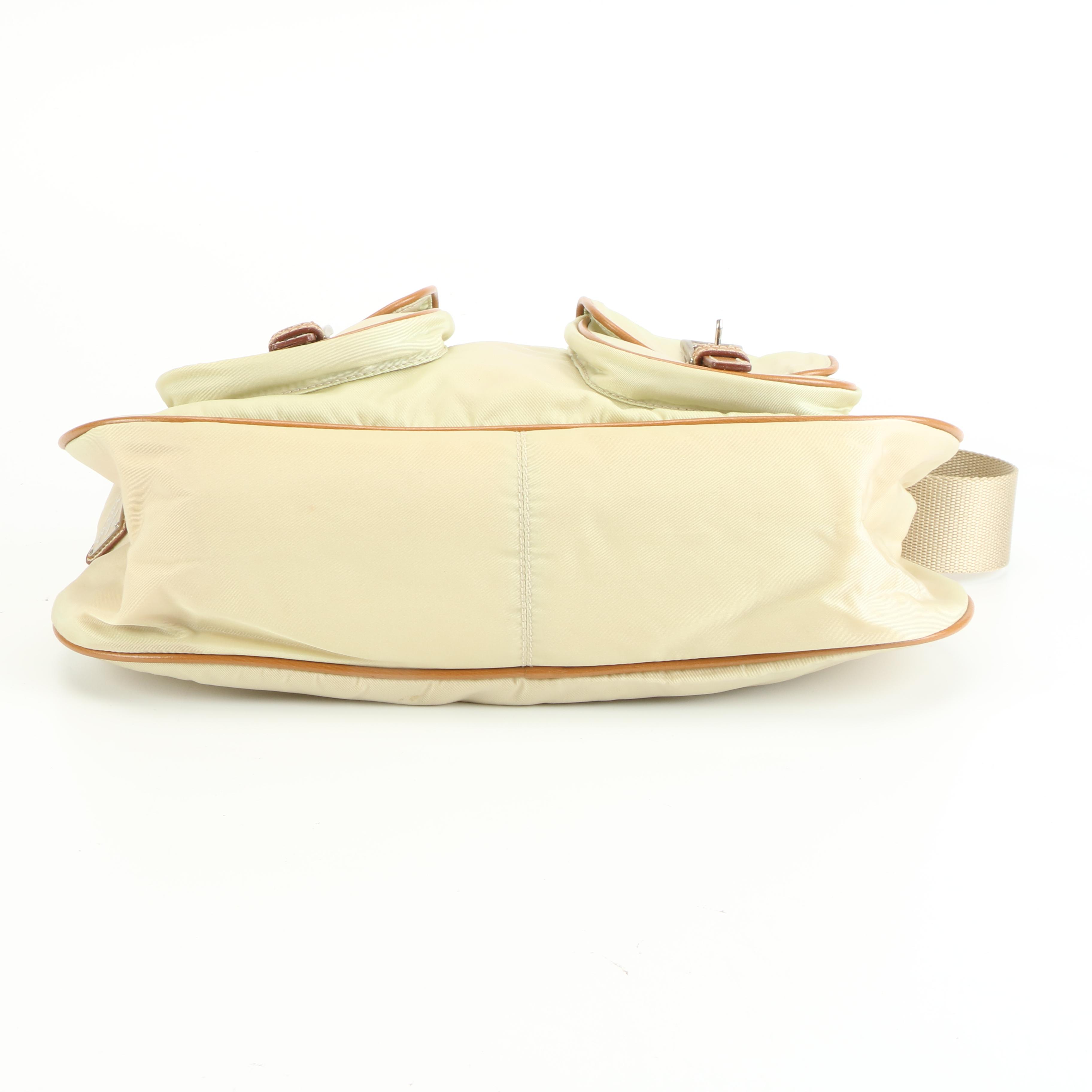 Prada Tessuto Baguette Bag in Khaki Nylon with Brown Leather Trims