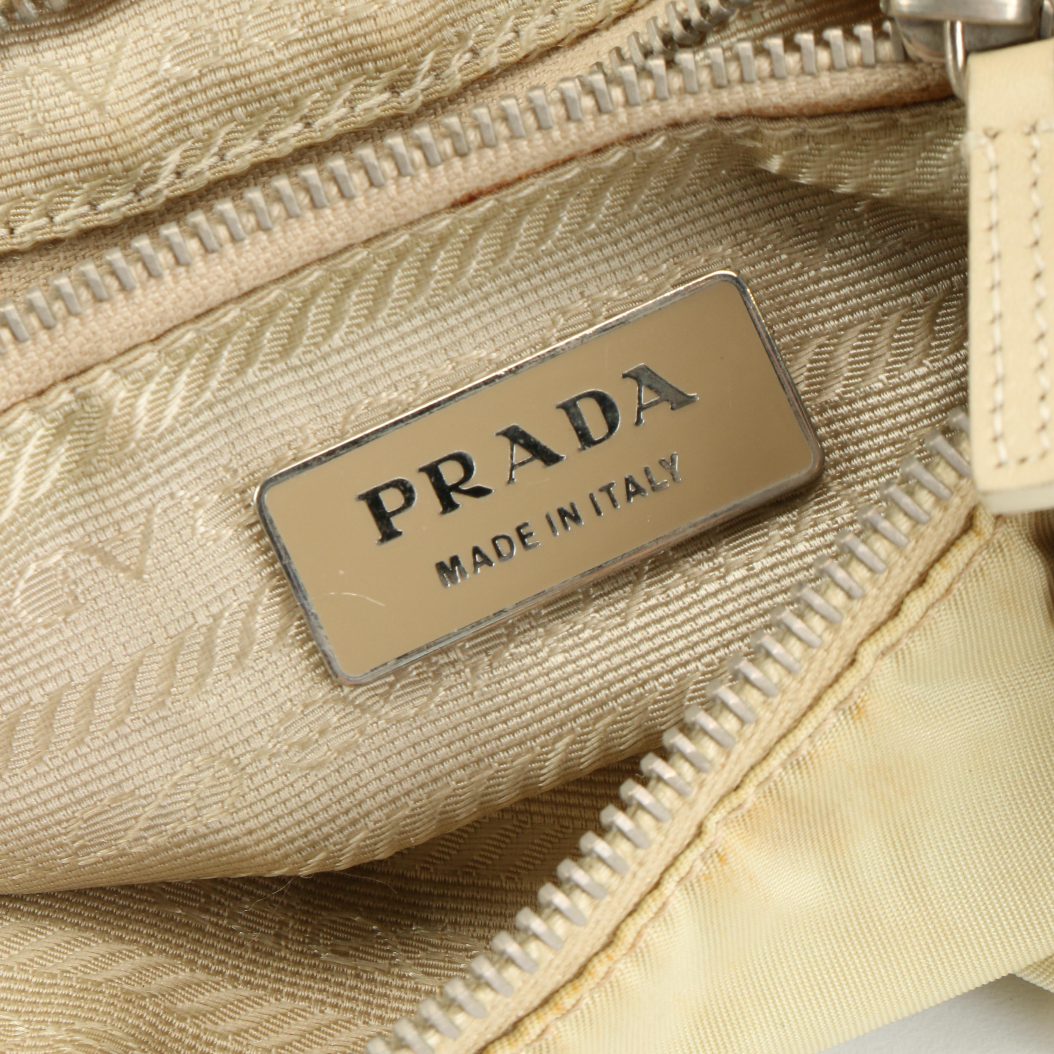 Prada Tessuto Baguette Bag in Khaki Nylon with Brown Leather Trims