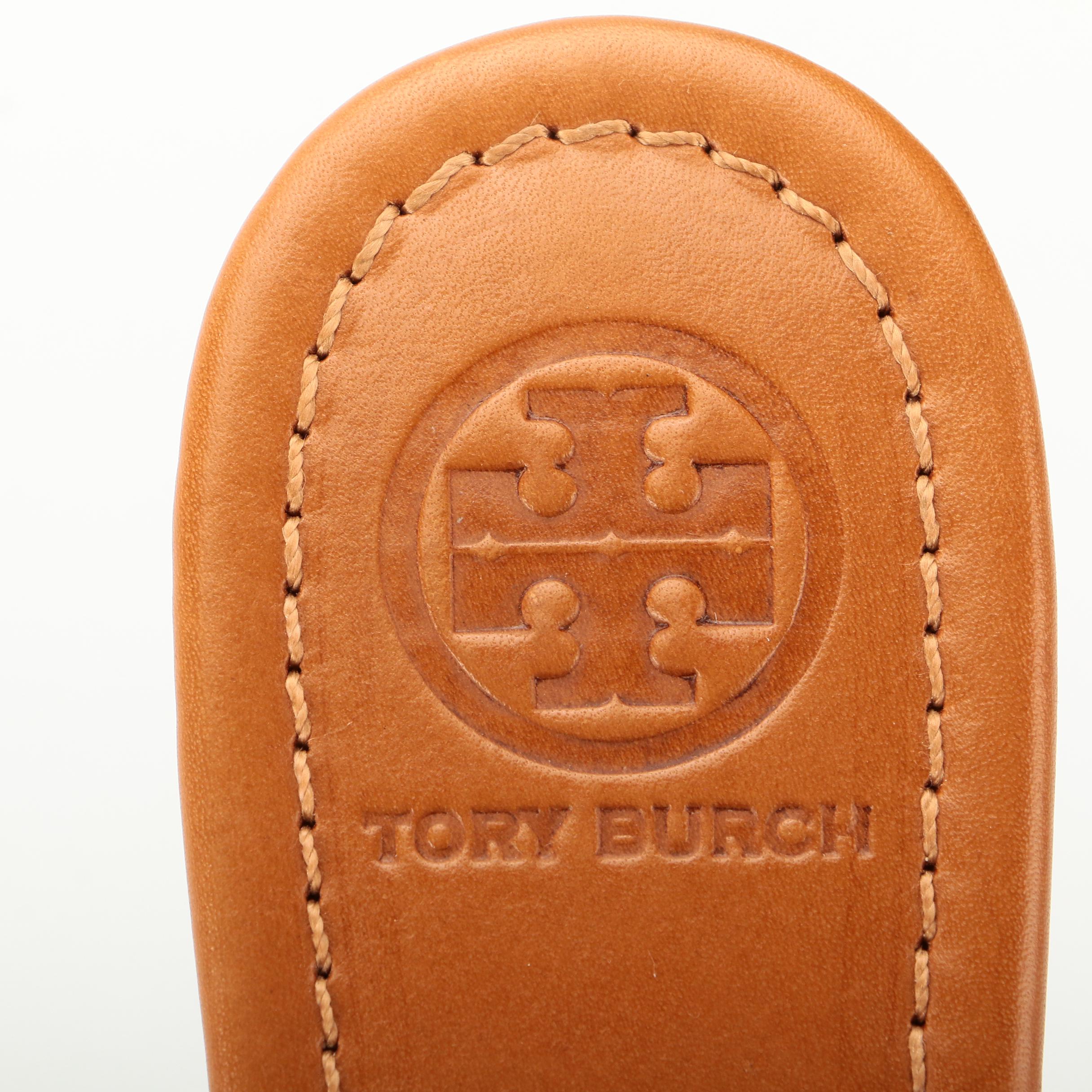 Tory Burch Miller Sandal in Tan Patent Leather with Gold Hardware