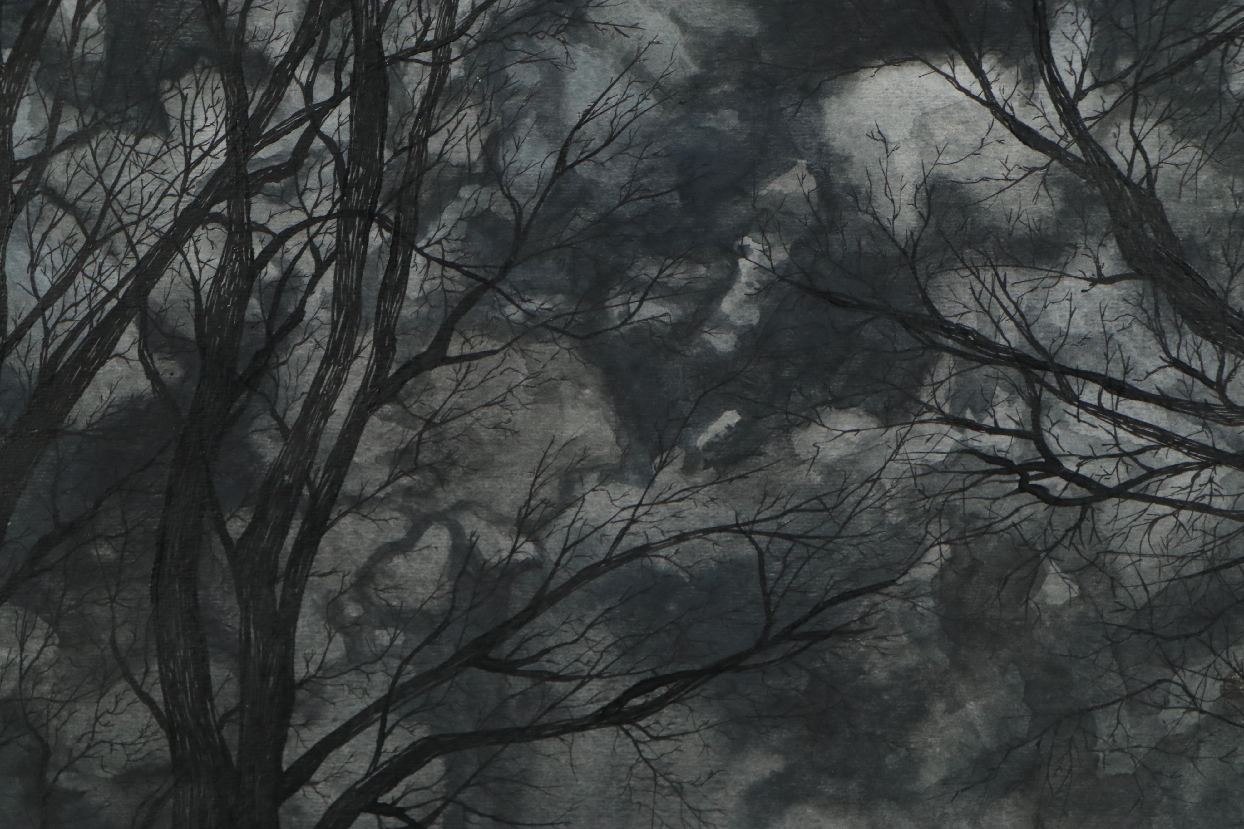 Josie Masset Nocturne Scene Watercolor and Ink Painting