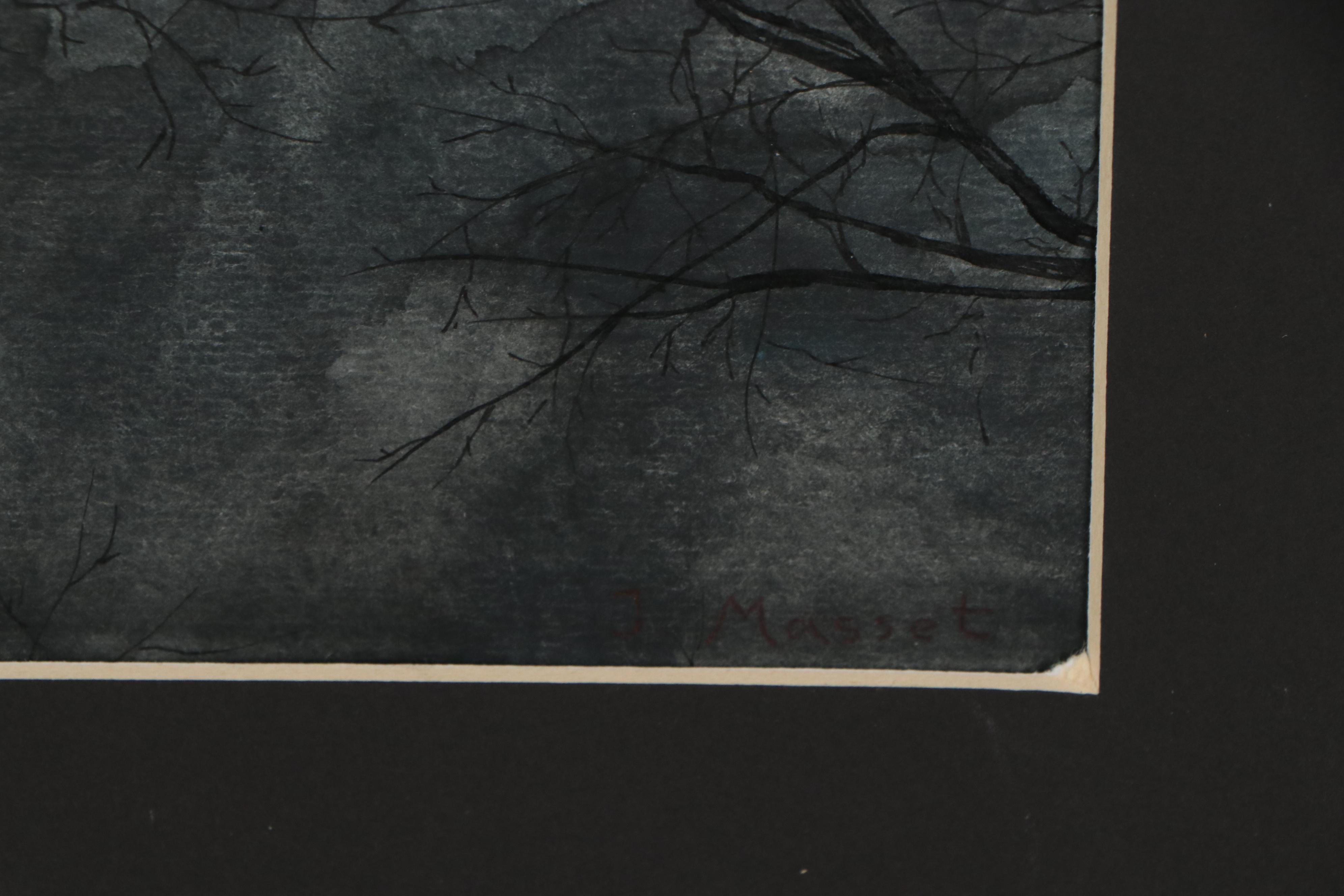 Josie Masset Nocturne Scene Watercolor and Ink Painting