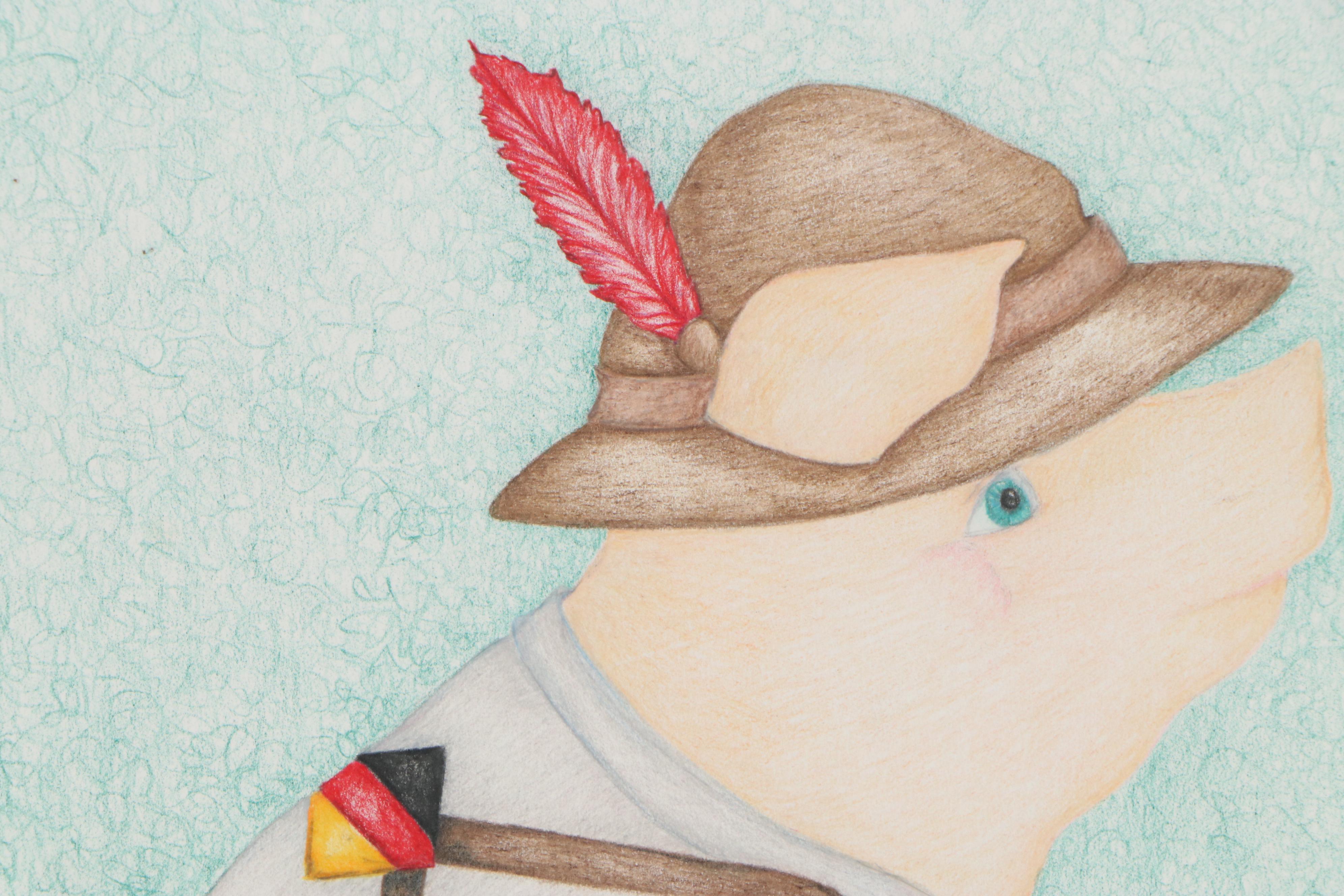 Carrie Lynn Cooke Colored Pencil Illustration "Oinktoberfest," 1999