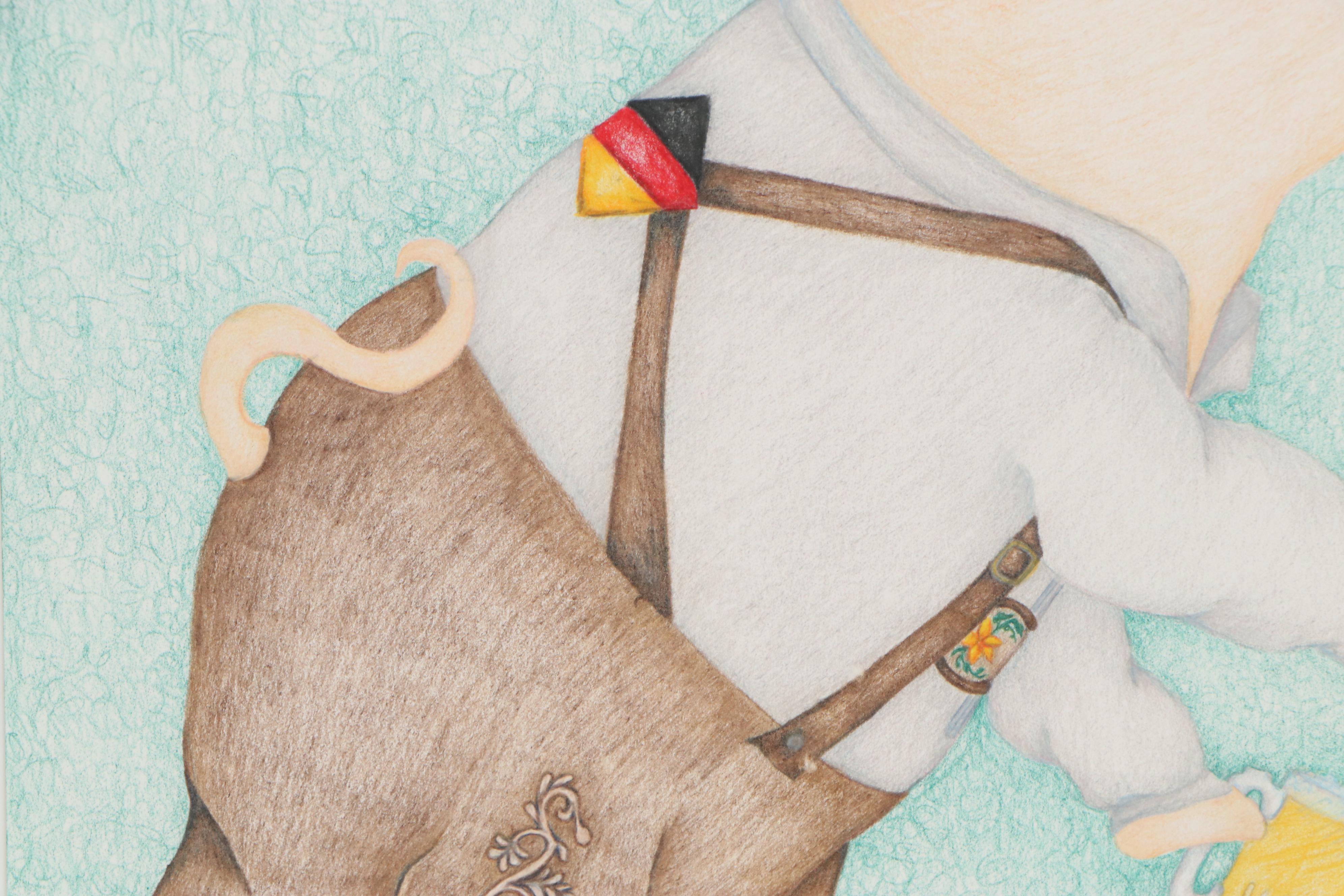 Carrie Lynn Cooke Colored Pencil Illustration "Oinktoberfest," 1999