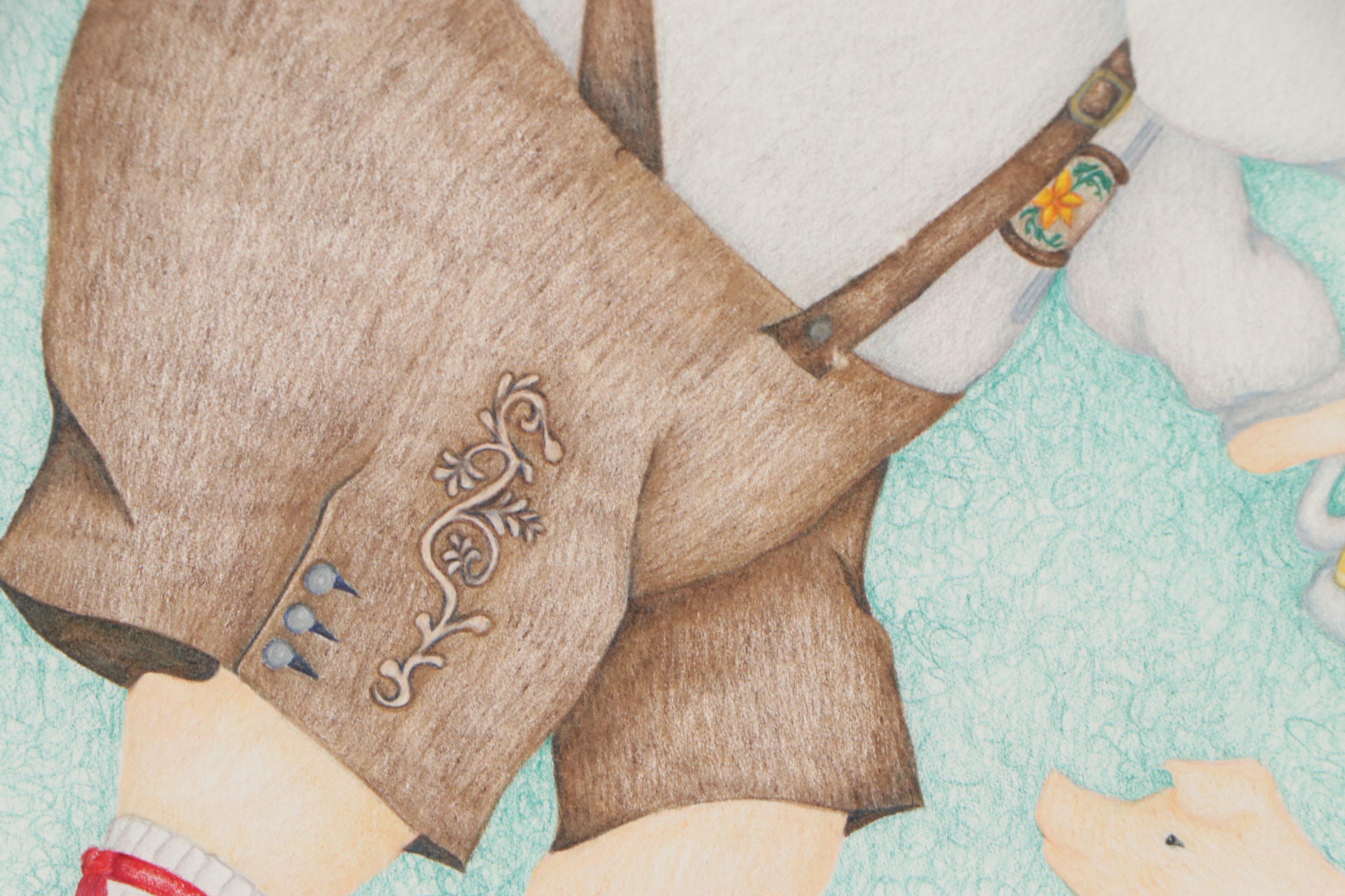 Carrie Lynn Cooke Colored Pencil Illustration "Oinktoberfest," 1999