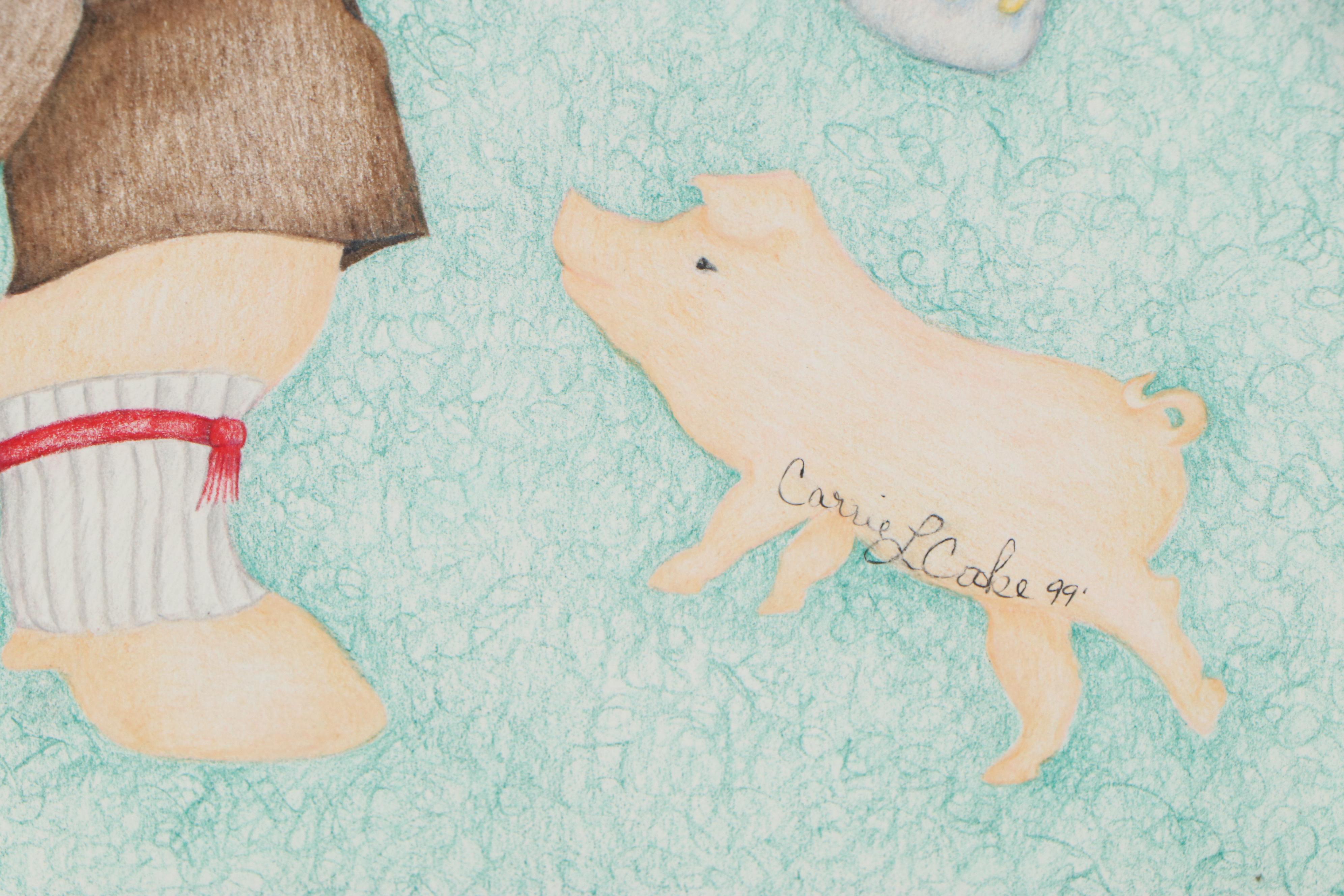 Carrie Lynn Cooke Colored Pencil Illustration "Oinktoberfest," 1999