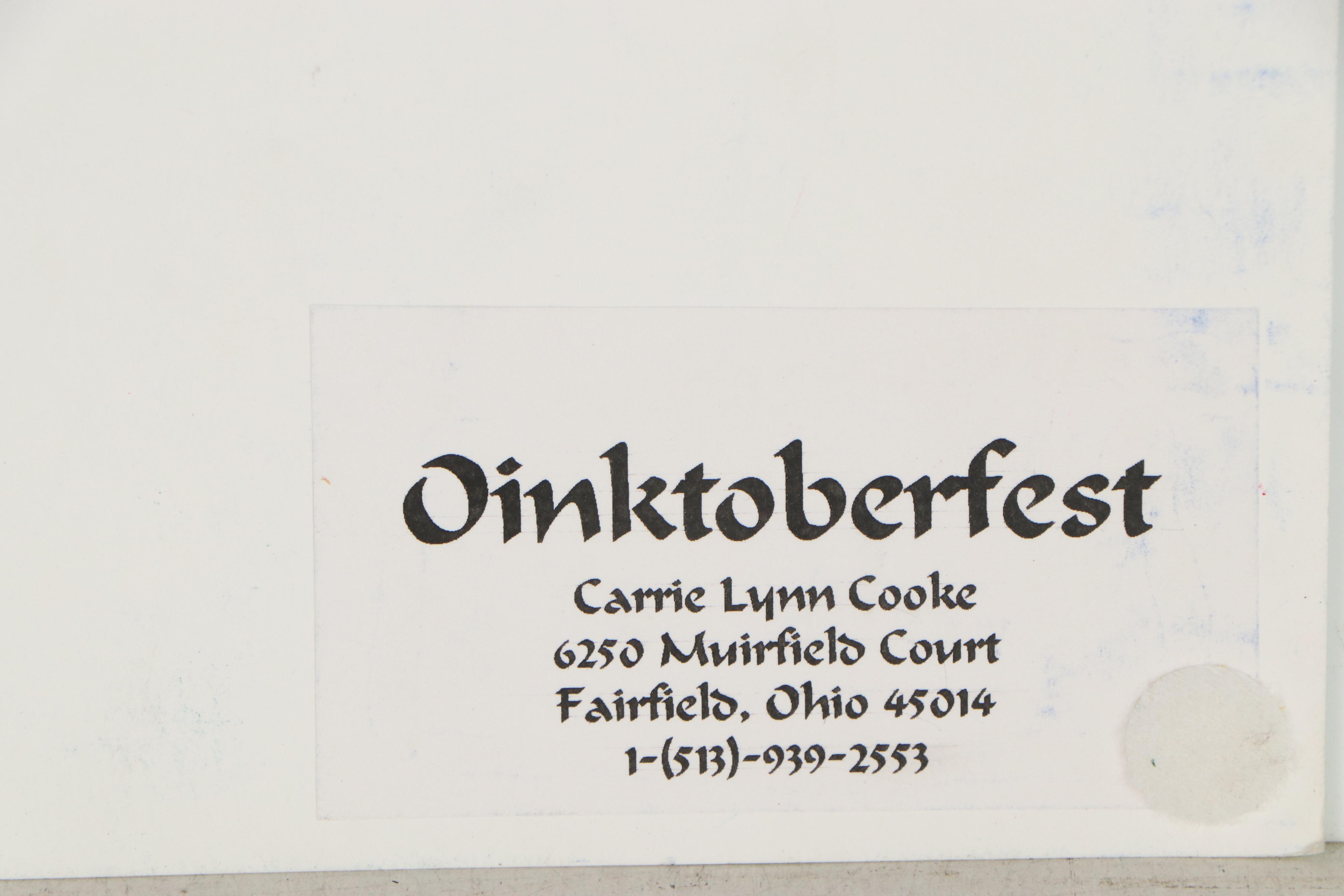 Carrie Lynn Cooke Colored Pencil Illustration "Oinktoberfest," 1999