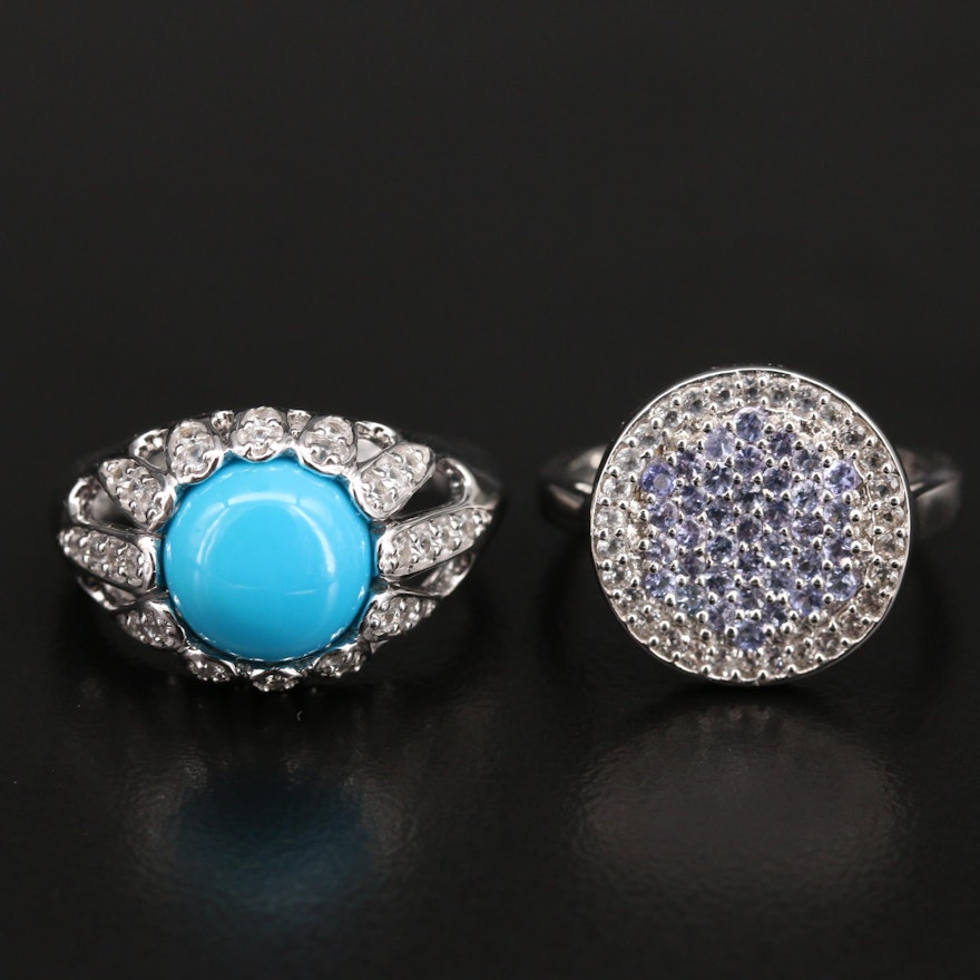 Sterling Turquoise and Pavé Tanzanite and Gemstone Rings