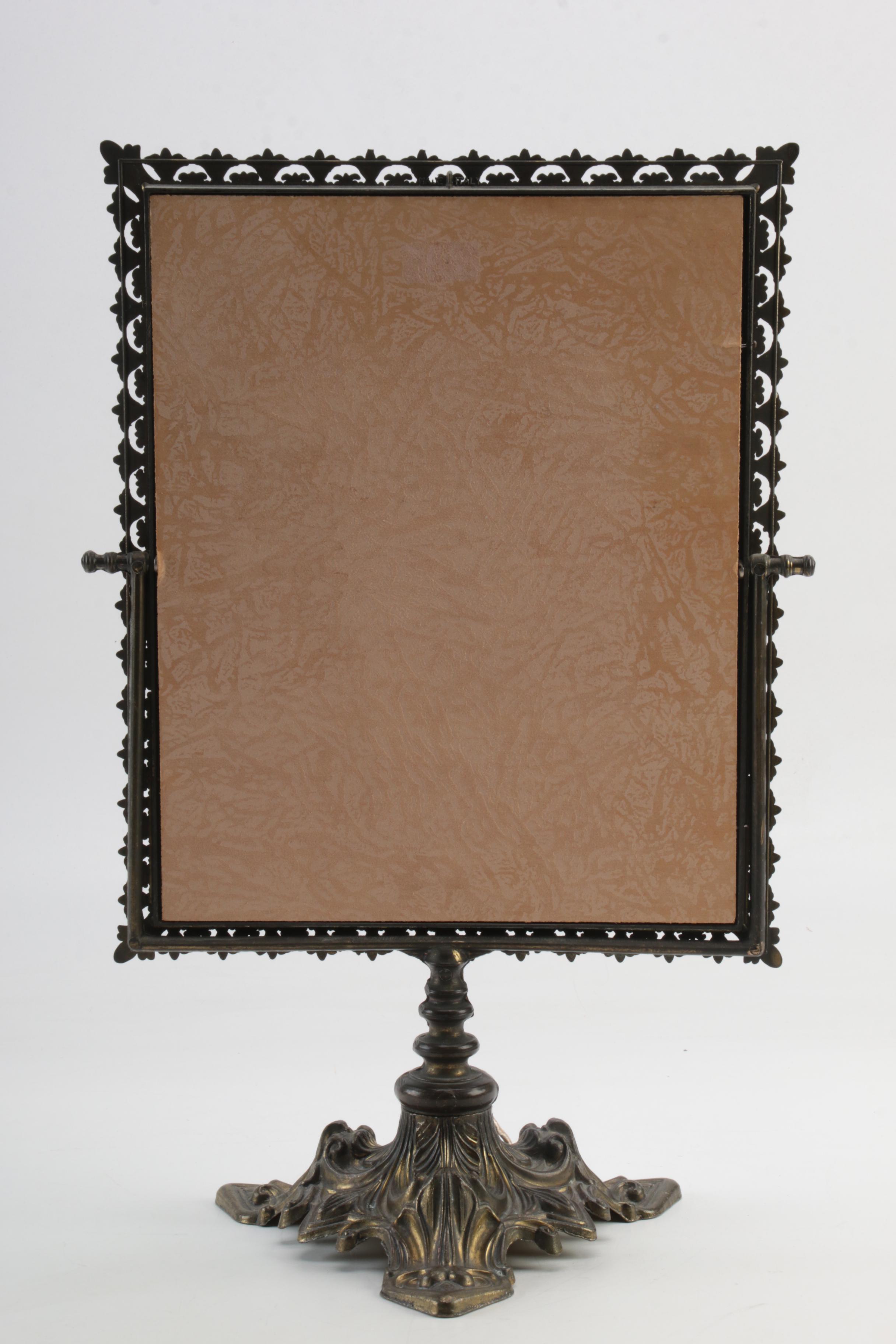 Art Nouveau Cast Brass Swivel Vanity Mirror, Mid-20th Century