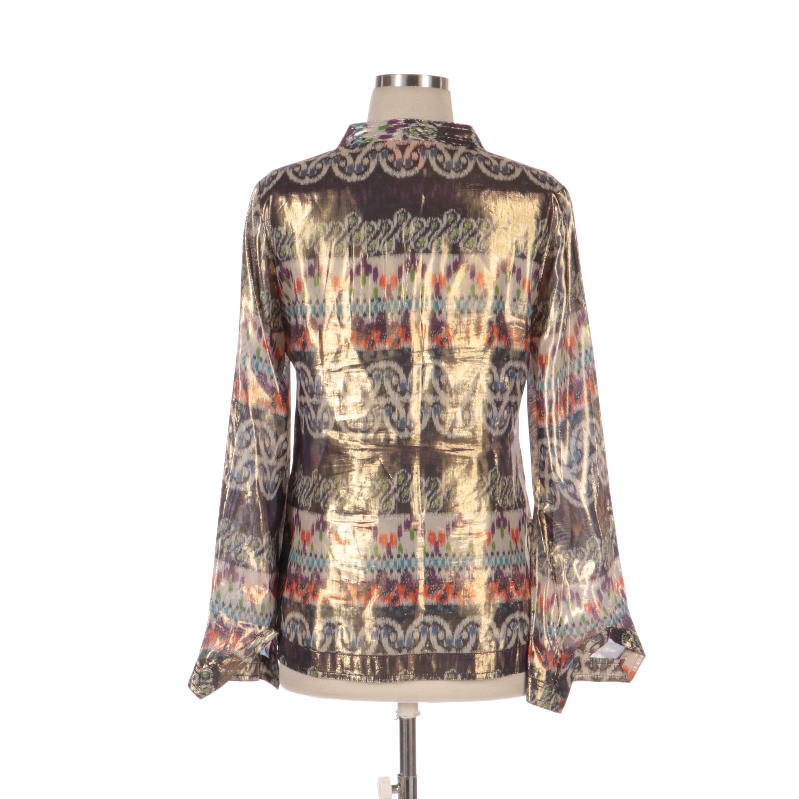 Tory Burch Silk and Metallic Ikat Patterned Tunic Blouse
