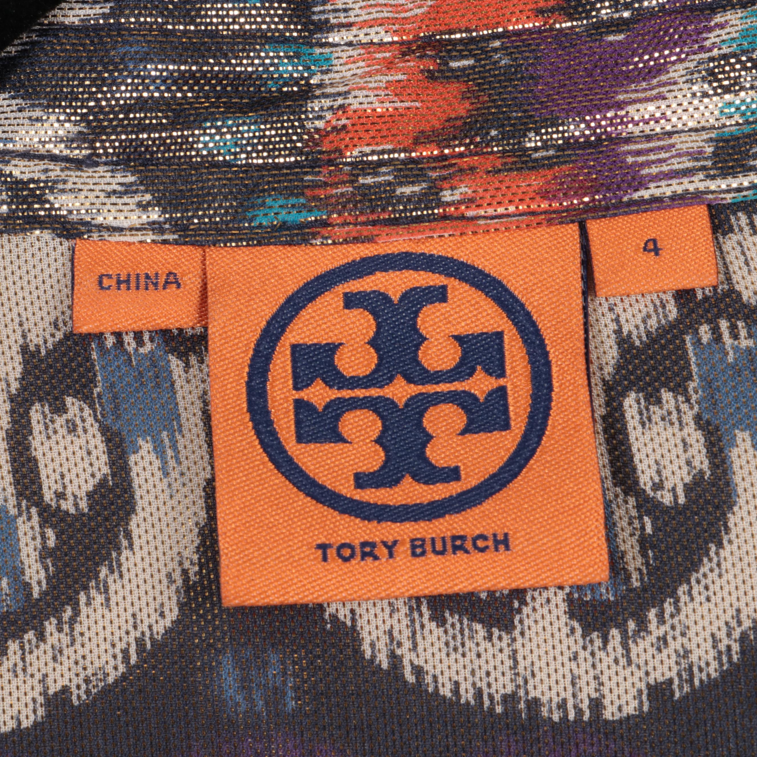 Tory Burch Silk and Metallic Ikat Patterned Tunic Blouse