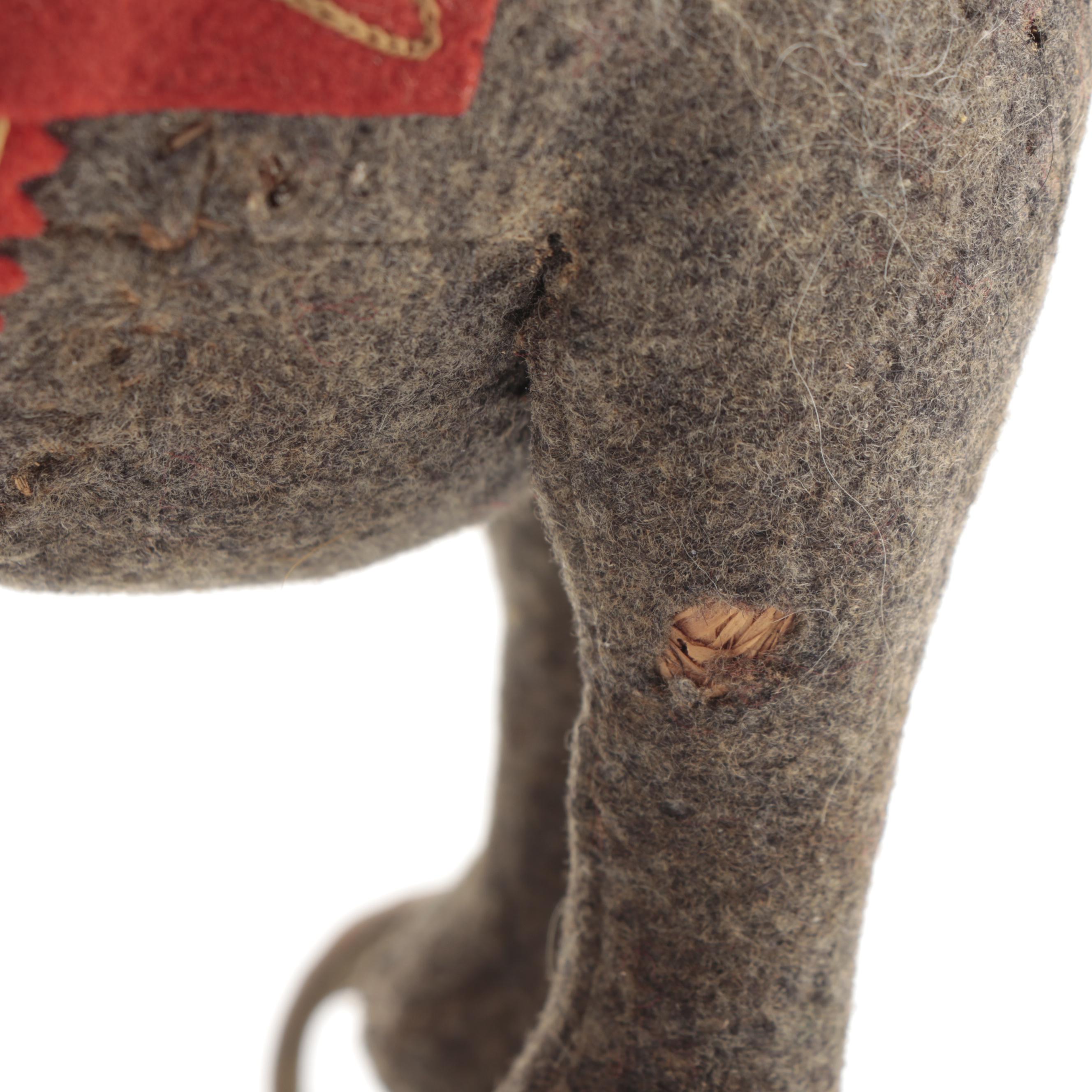 Felt Circus Elephant on Wheels Pull Toy, Late 19th/ Early 20th Century