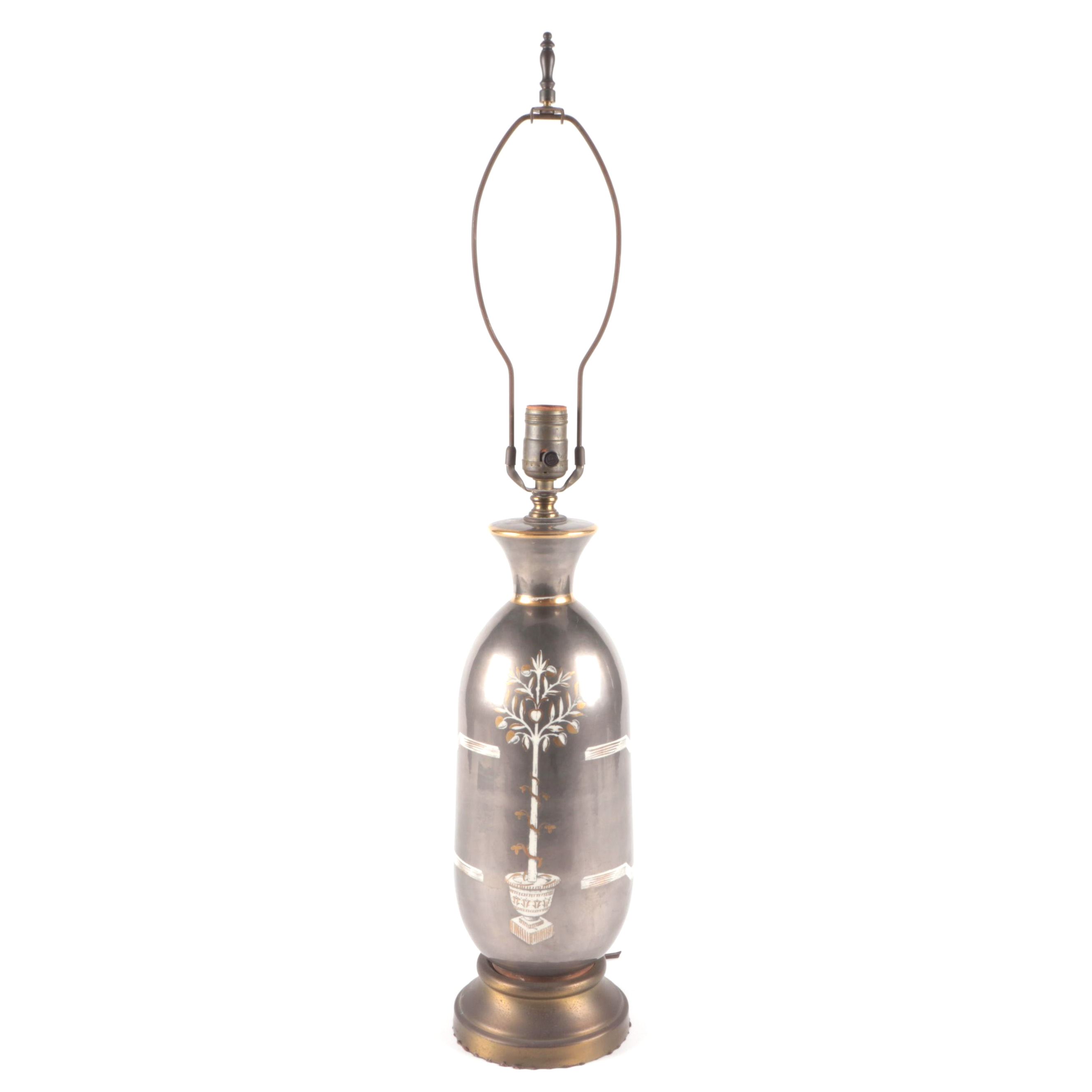 Metallic Grey and Gilt Accent Ceramic Table Lamp