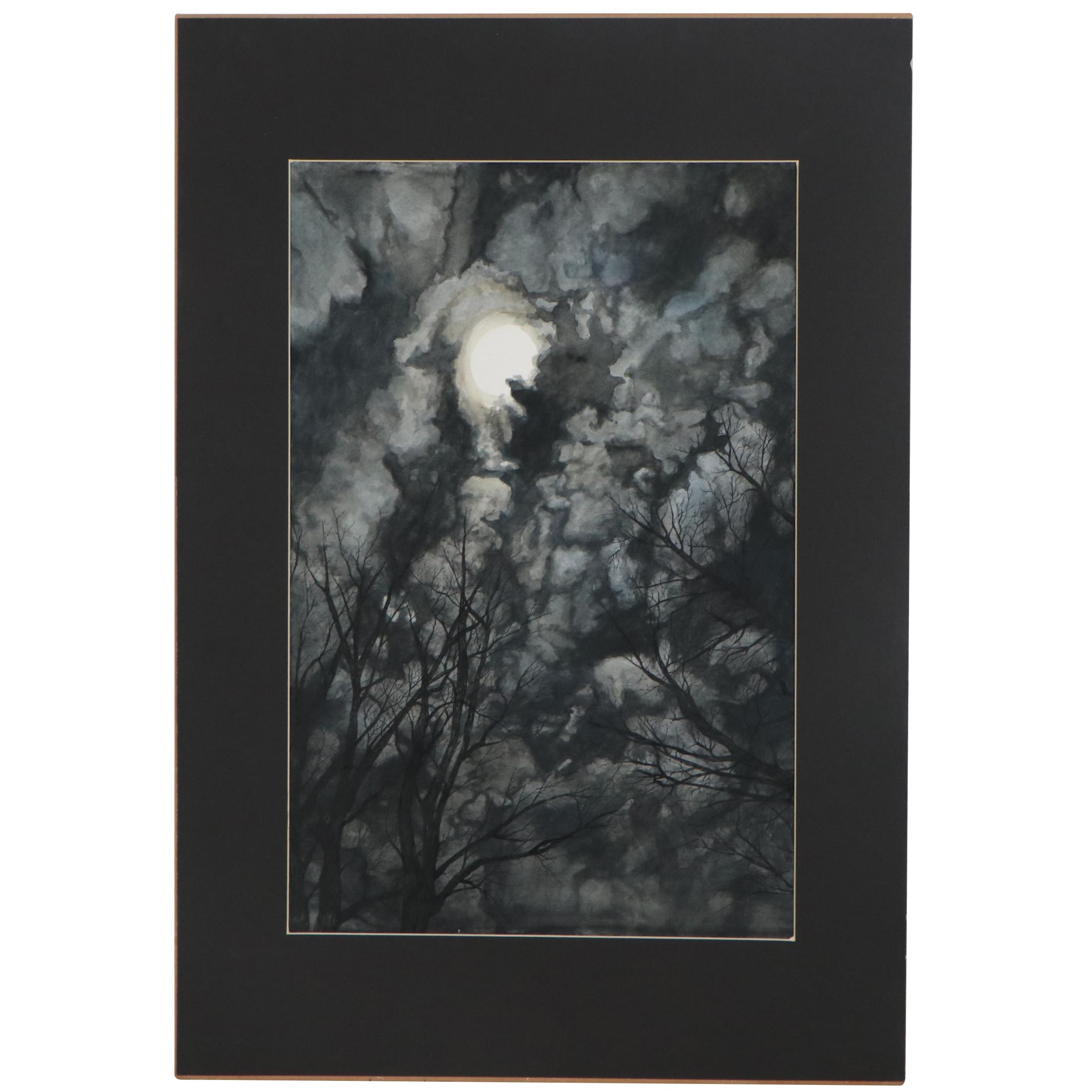 Josie Masset Nocturne Scene Watercolor and Ink Painting