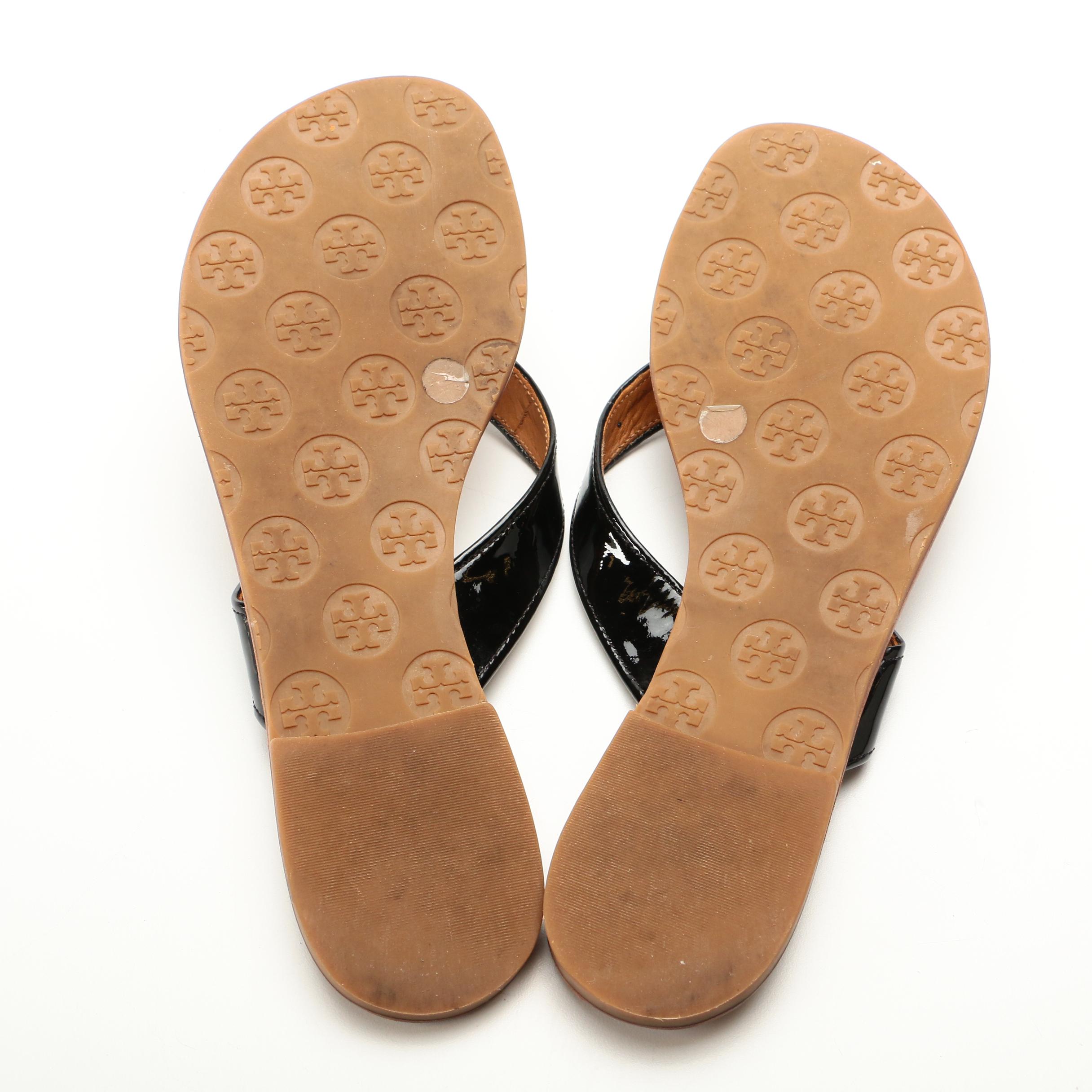 Tory Burch Manon Thong Sandals in Black Patent Leather
