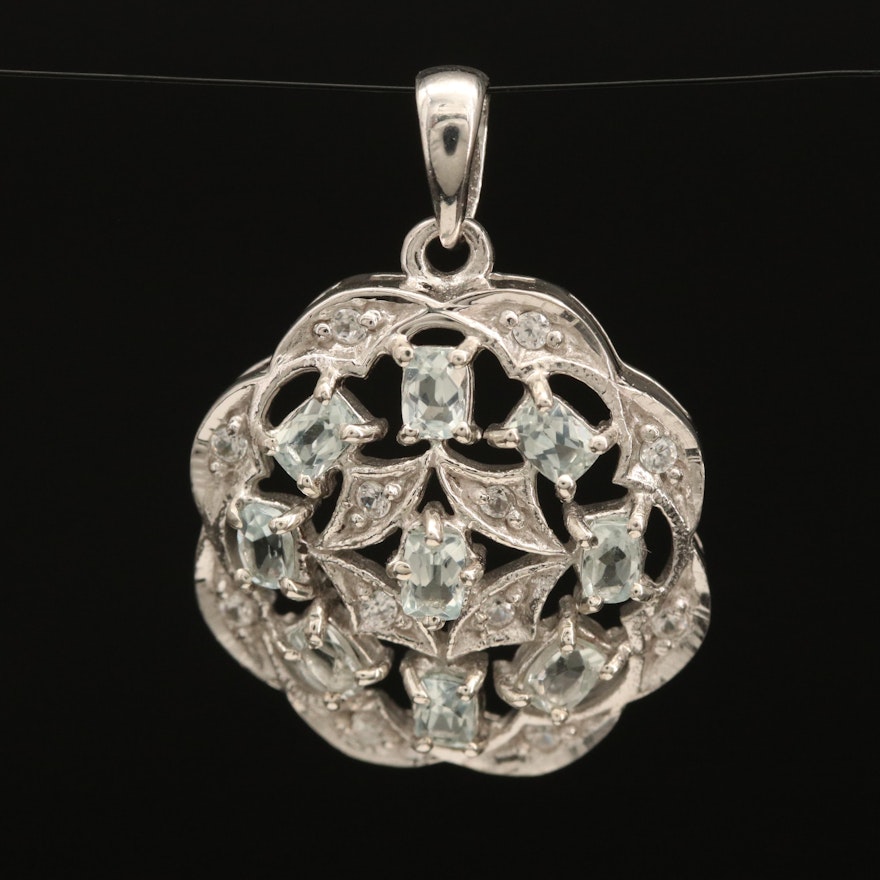 Sterling Silver Amblygonite and White Zircon Openwork Pendant