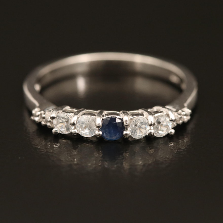 Sterling Silver Sapphire and White Zircon Ring