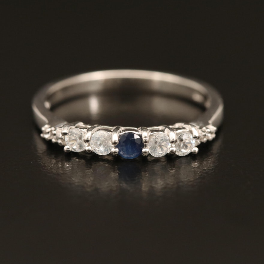 Sterling Silver Sapphire and White Zircon Ring