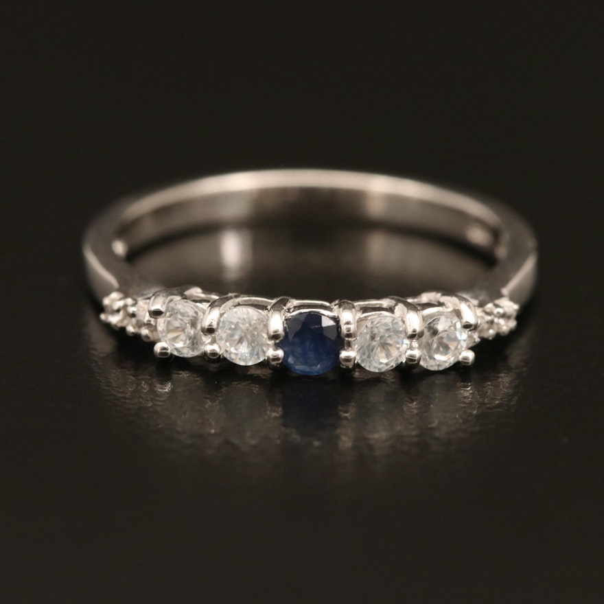 Sterling Silver Sapphire and White Zircon Ring
