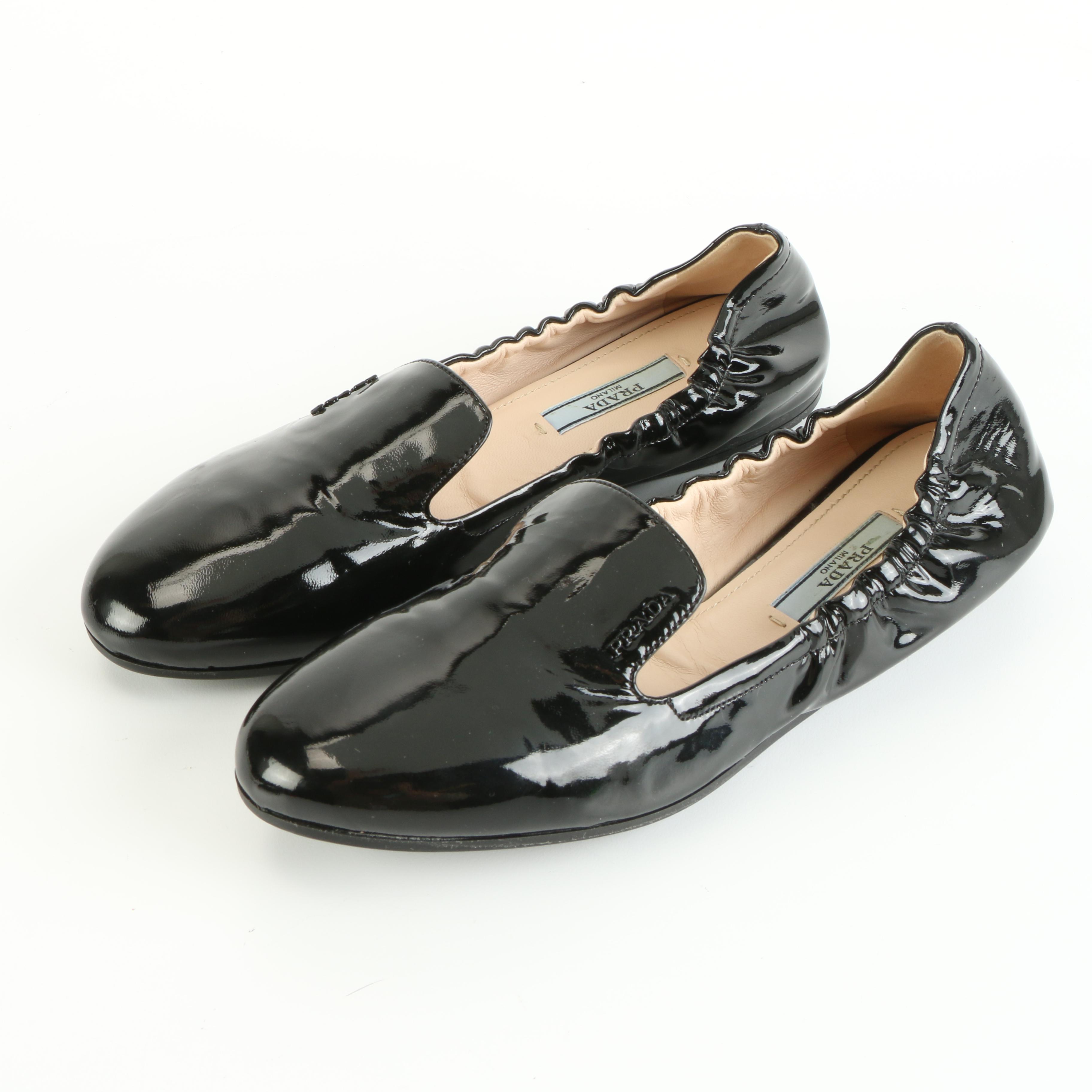 Prada Ballet Flats in Black Patent Leather