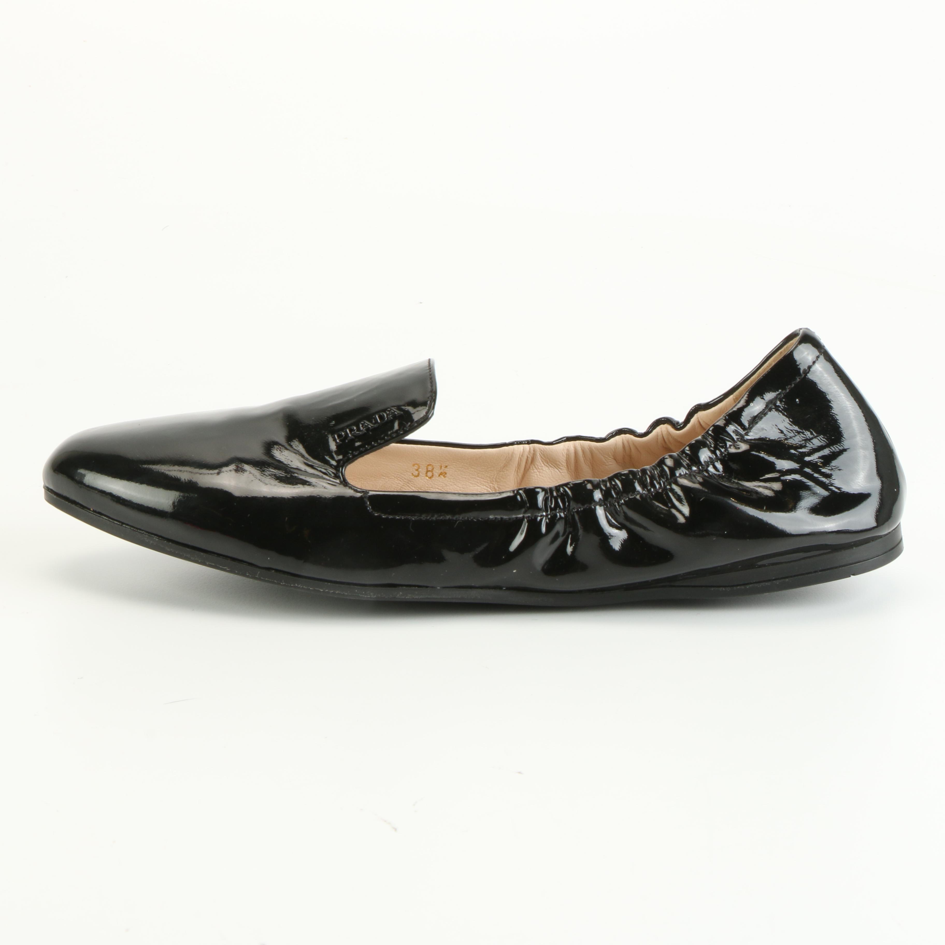 Prada Ballet Flats in Black Patent Leather