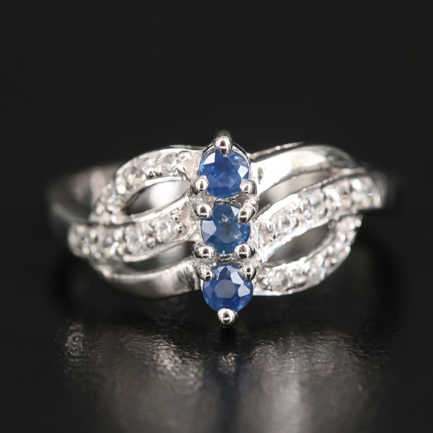 Sterling Silver Sapphire and Zircon Ring