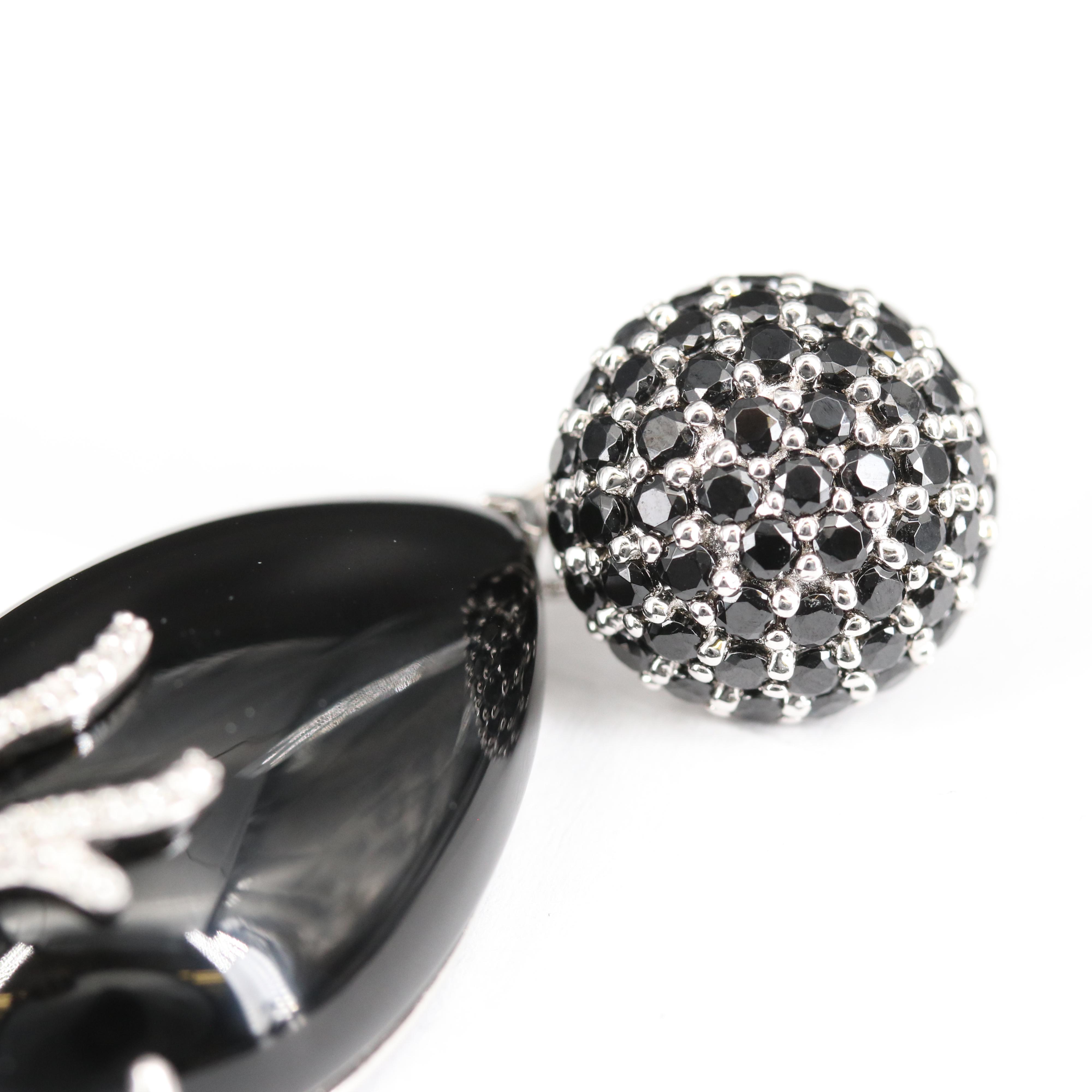 Sterling Silver Black Onyx, Diamond and Spinel Earrings with Removable Drops