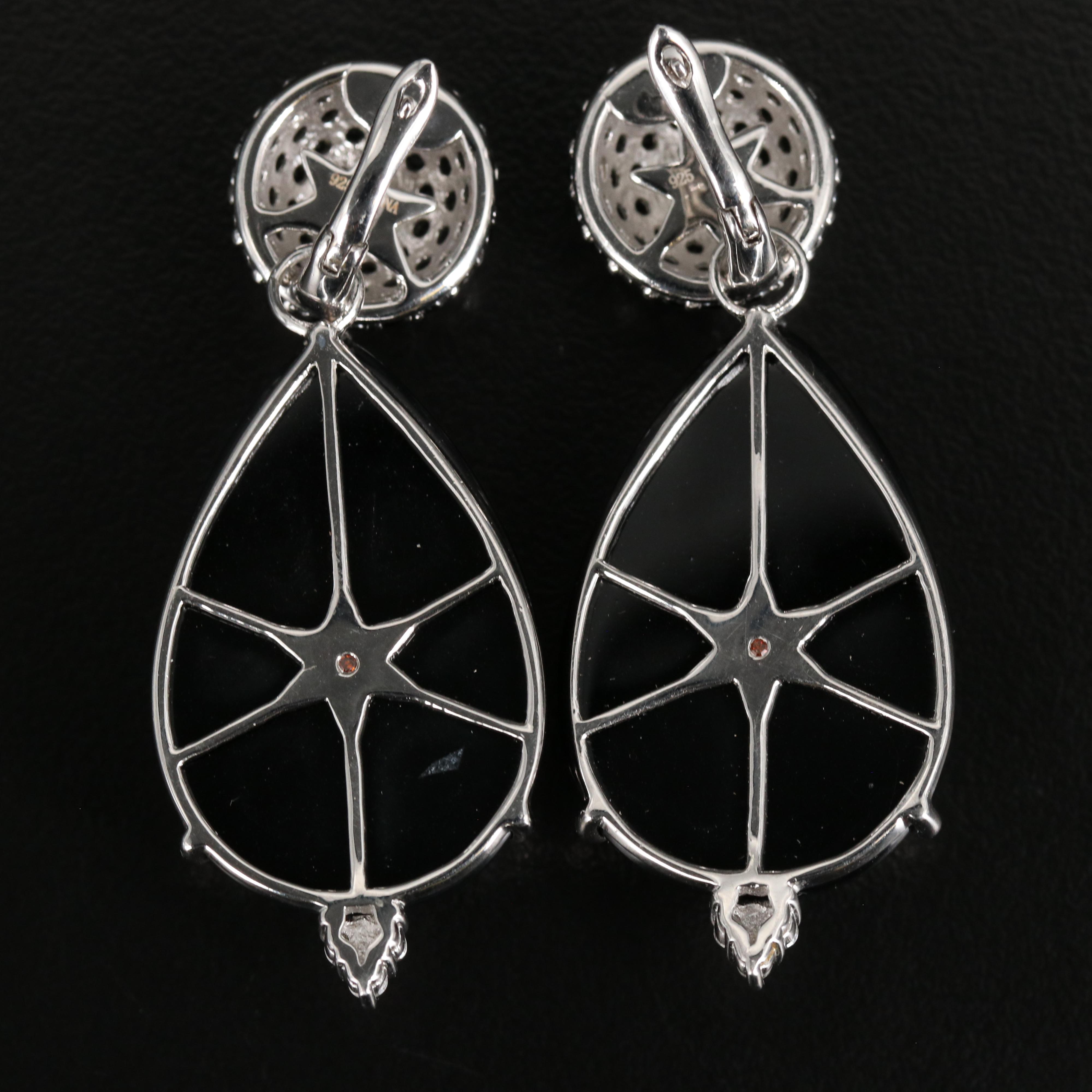 Sterling Silver Black Onyx, Diamond and Spinel Earrings with Removable Drops