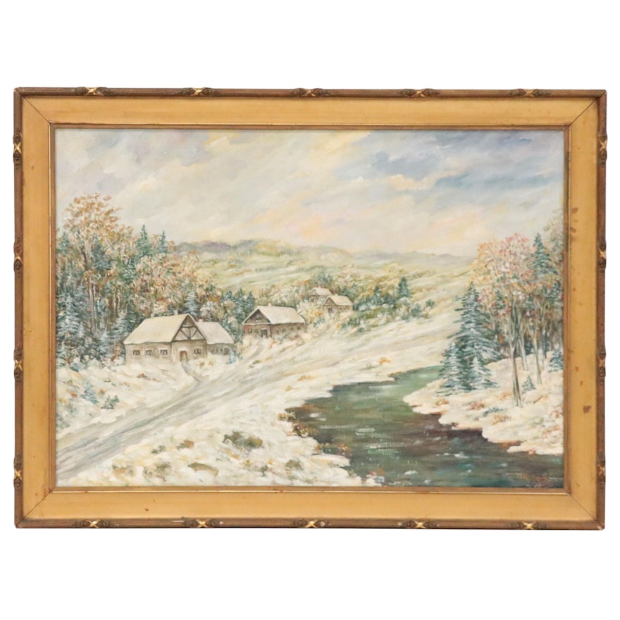 Winter Landscape Oil Painting, 1941