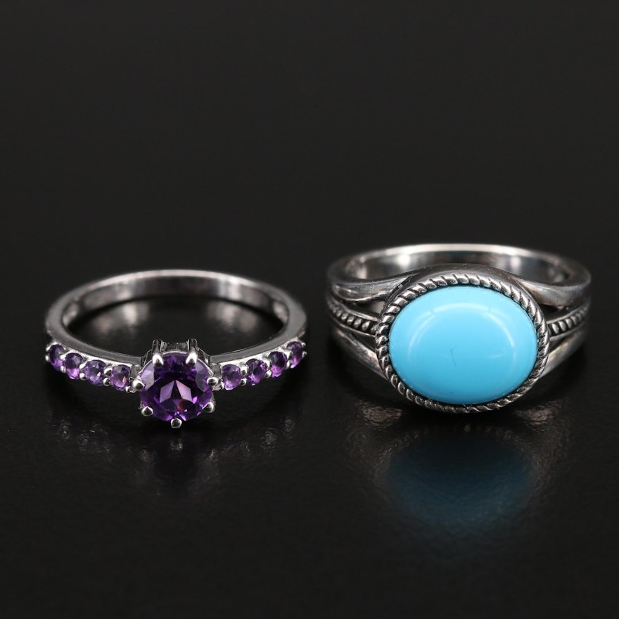 Sterling Amethyst and Turquoise Rings