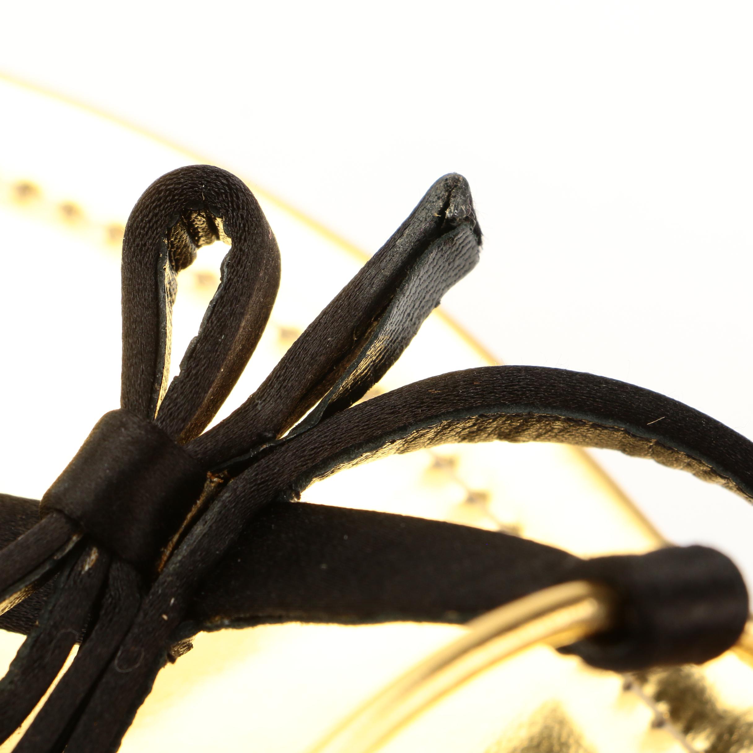 Prada Gold Metallic Leather and Black T-Strap Flat Sandals with Bow Detail