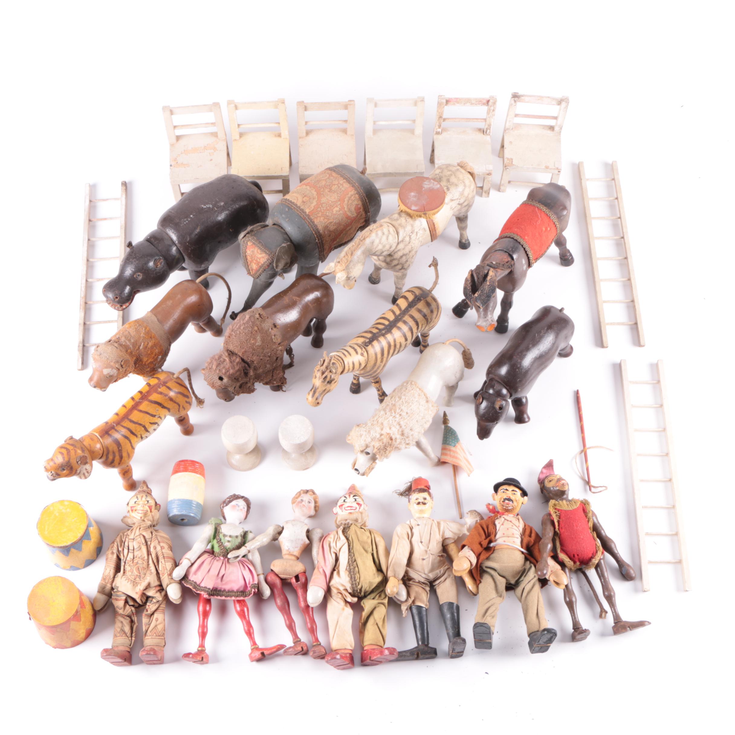 Schoenhut "Humpty Dumpty Circus" Animals and Circus Performers, Early 20th C.