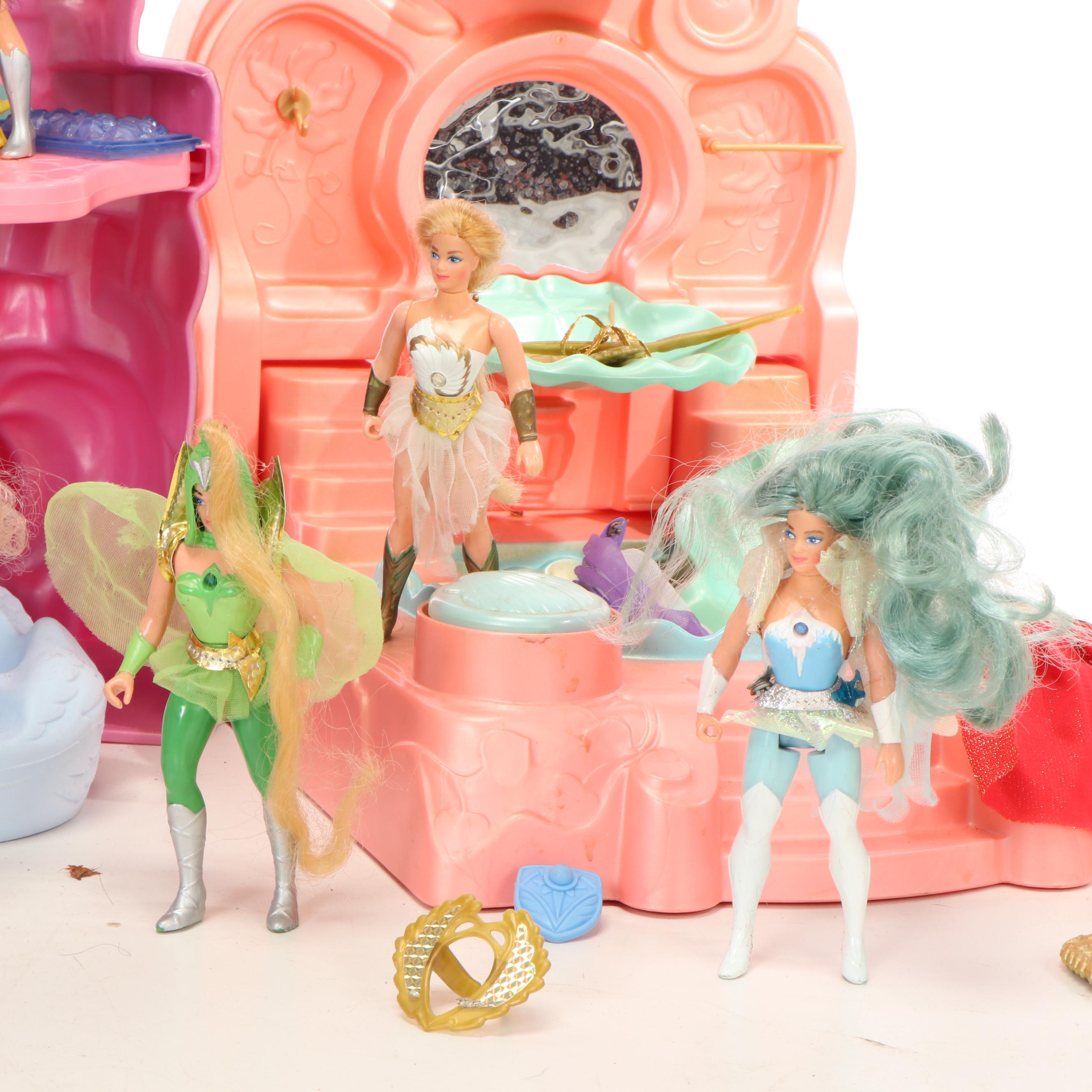 Mattel She-Ra Crystal Castle, Crystal Falls Fountain, Sea Harp and Dolls