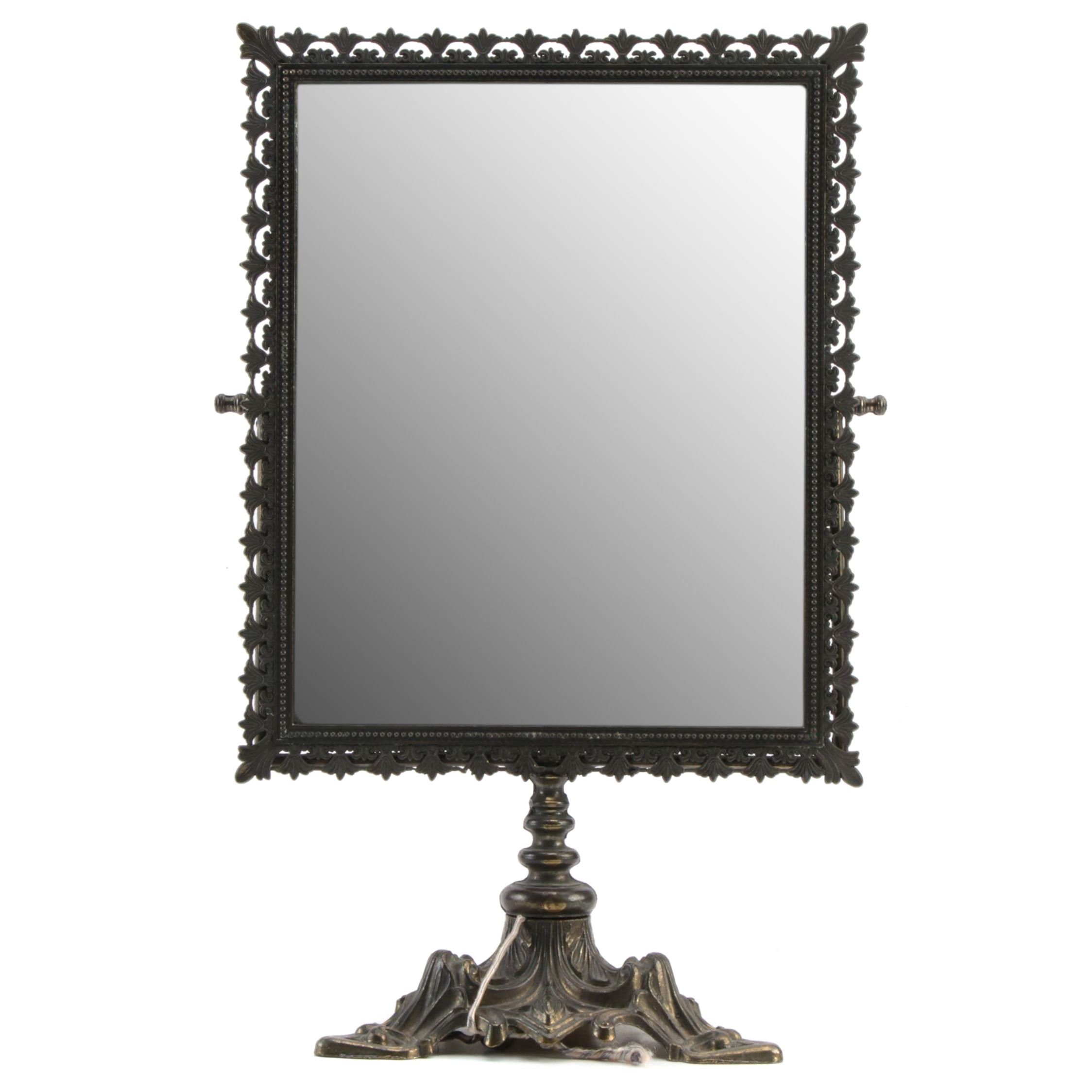 Art Nouveau Cast Brass Swivel Vanity Mirror, Mid-20th Century