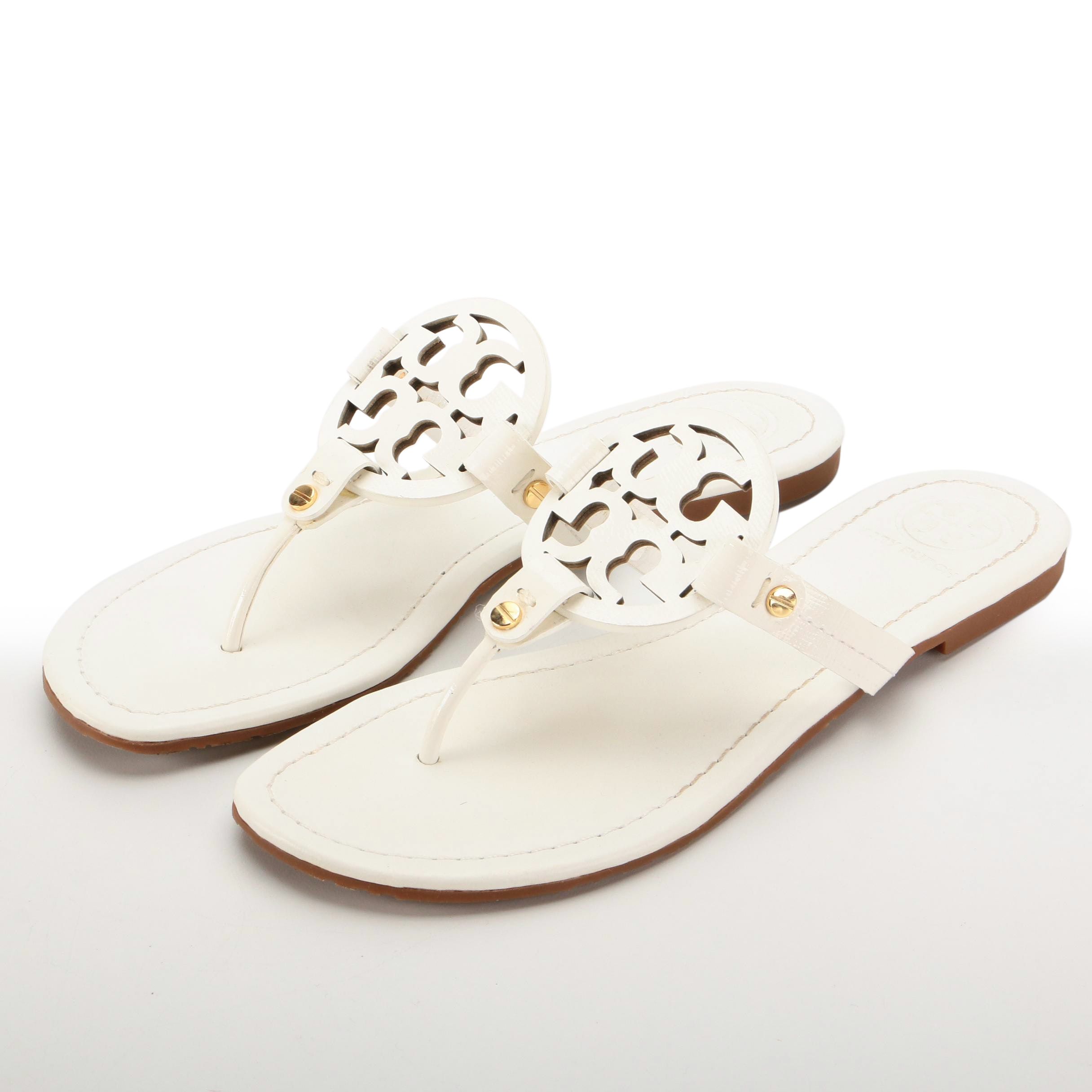 Tory Burch Miller Sandals in White Patent Leather