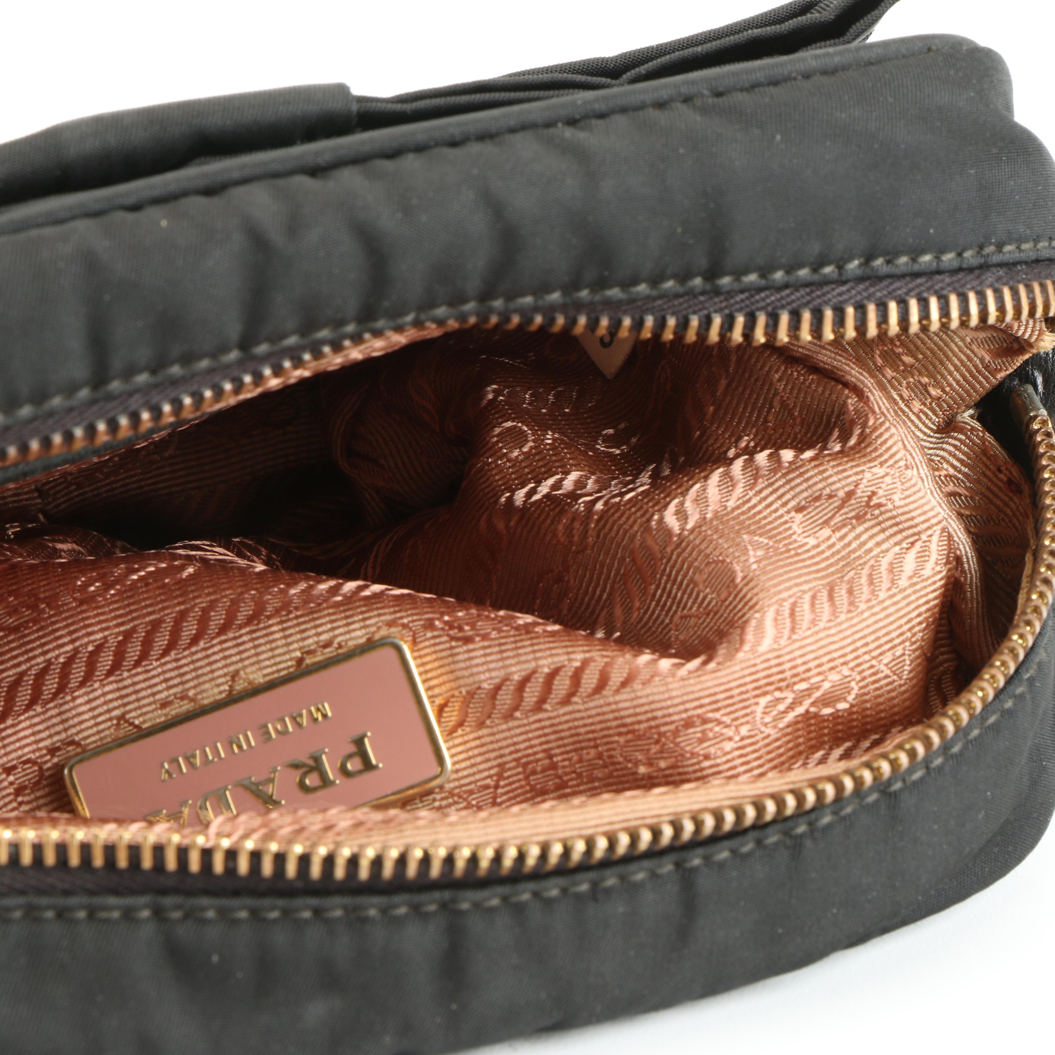 Prada Black Tessuto Nylon and Leather Crossbody Zip Purse