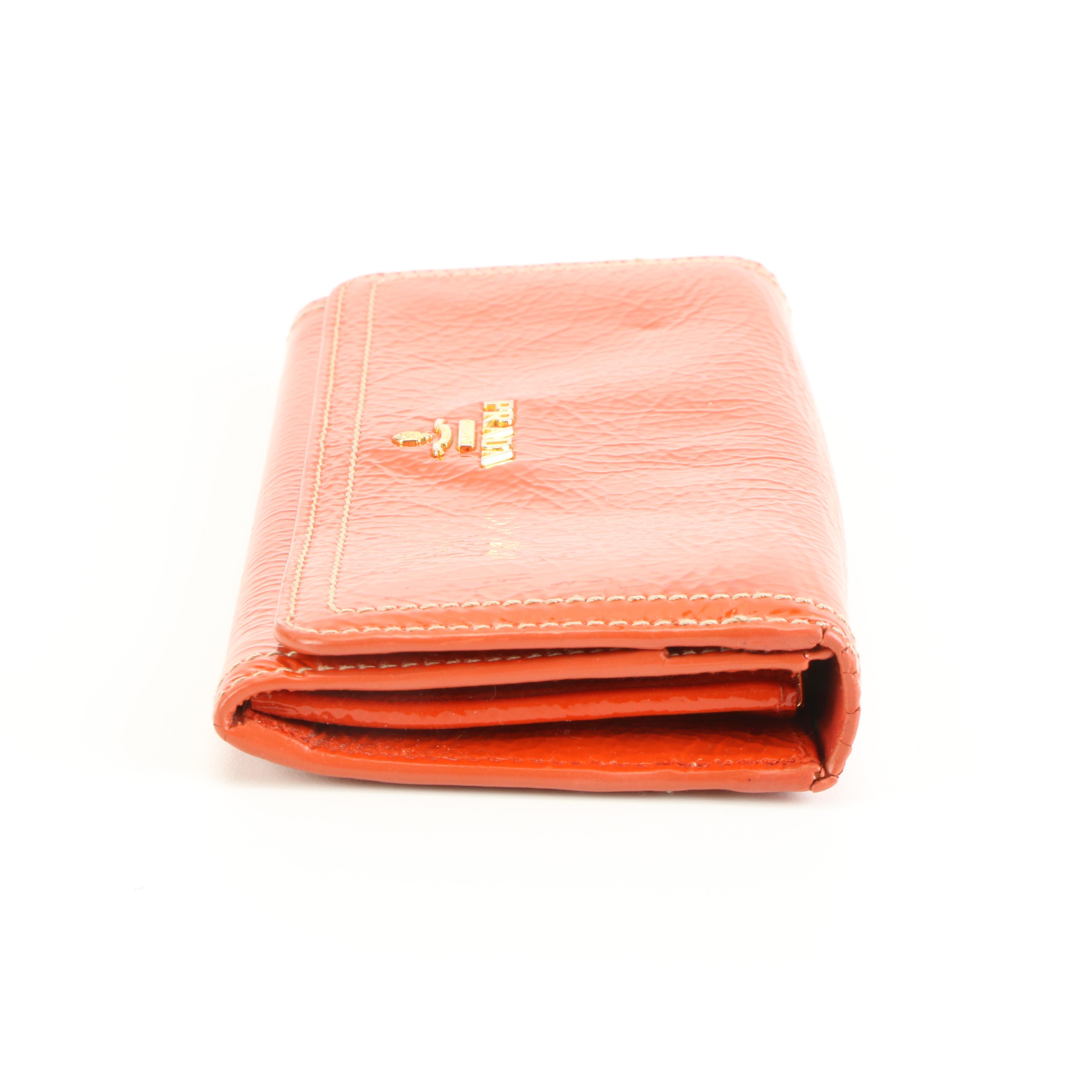 Prada Continental Wallet in Patent Leather with Contrast Stitching