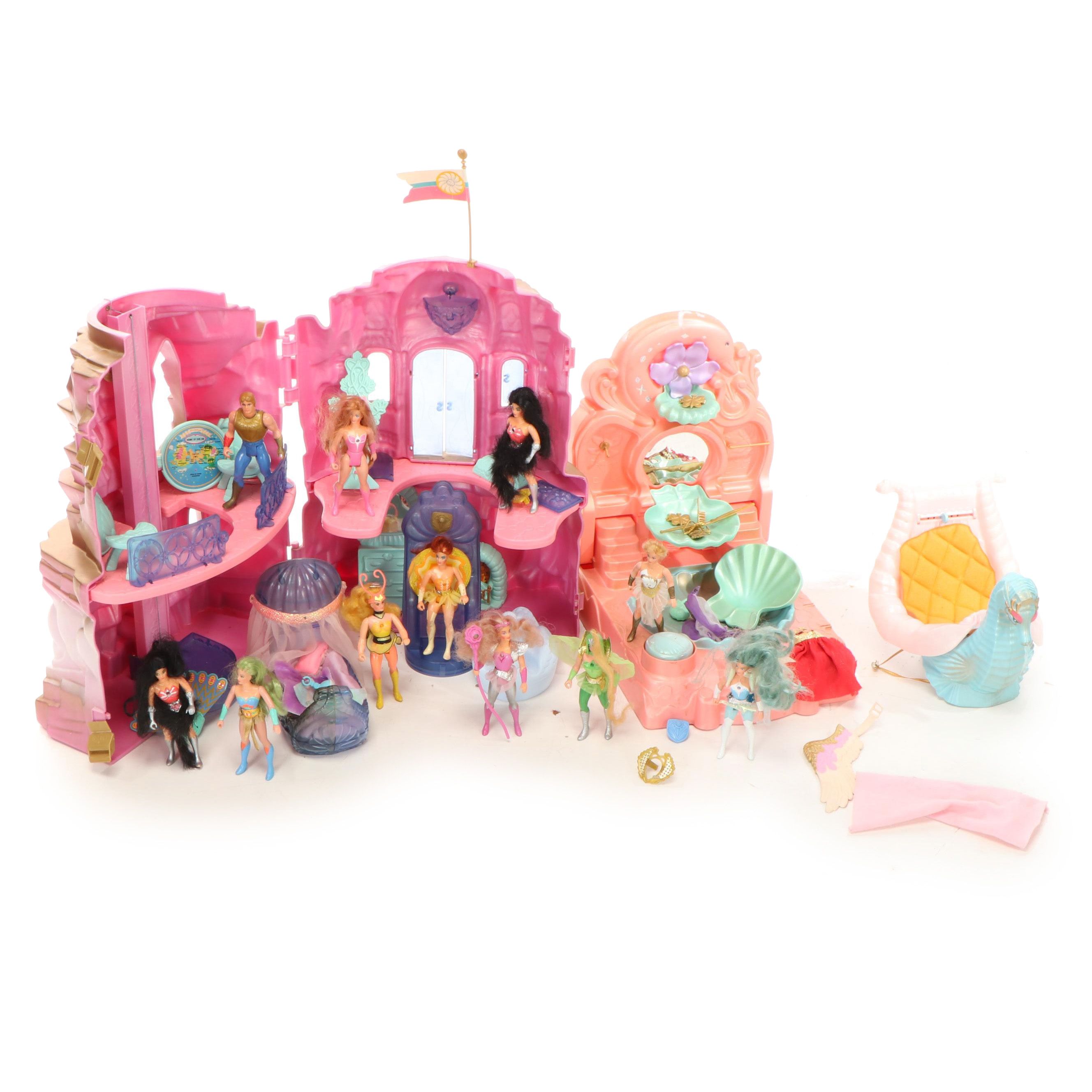 Mattel She-Ra Crystal Castle, Crystal Falls Fountain, Sea Harp and Dolls