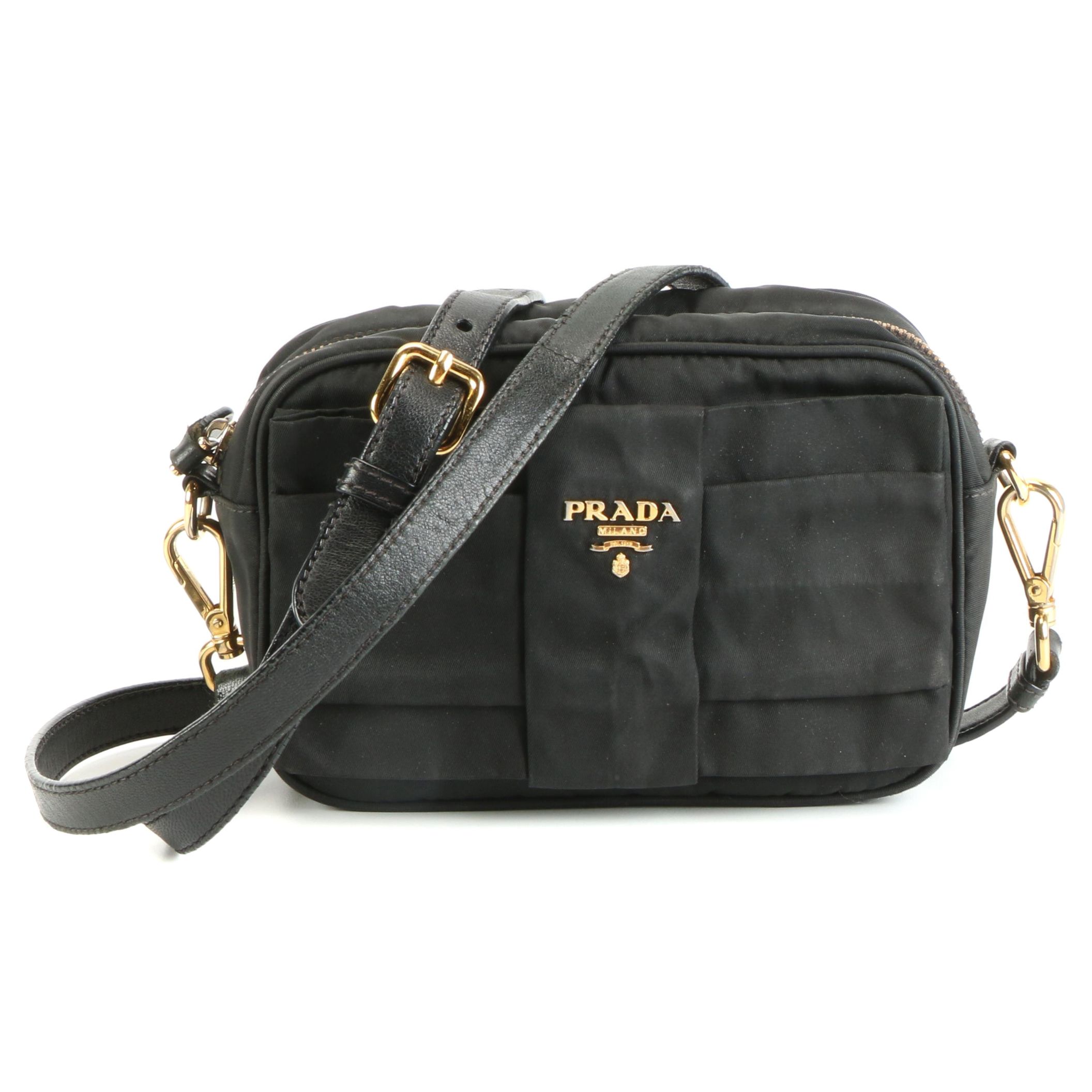 Prada Black Tessuto Nylon and Leather Crossbody Zip Purse