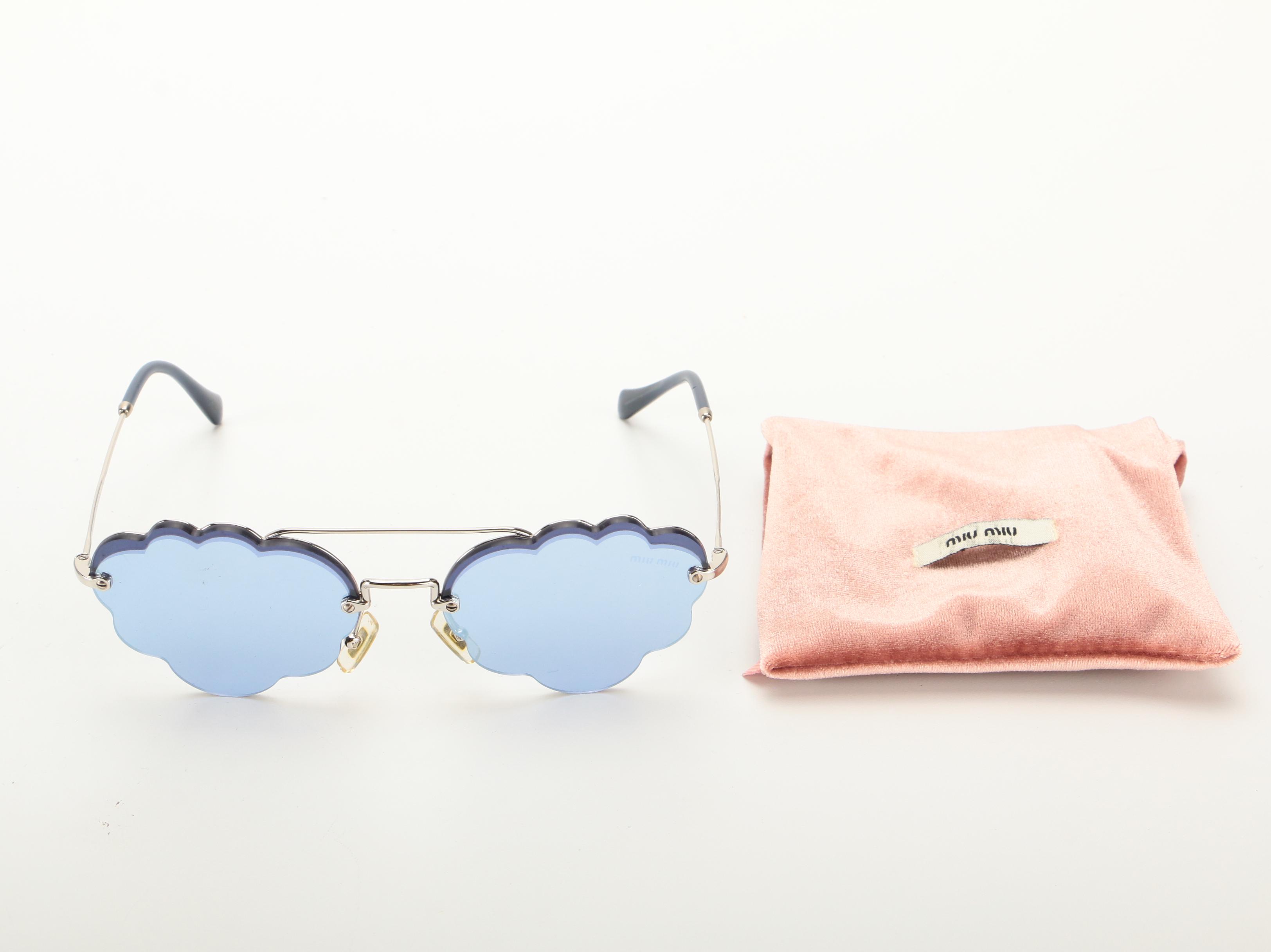 Miu Miu SMU57U Cloud Lens Sunglasses in Blue and Silver Tone Frame