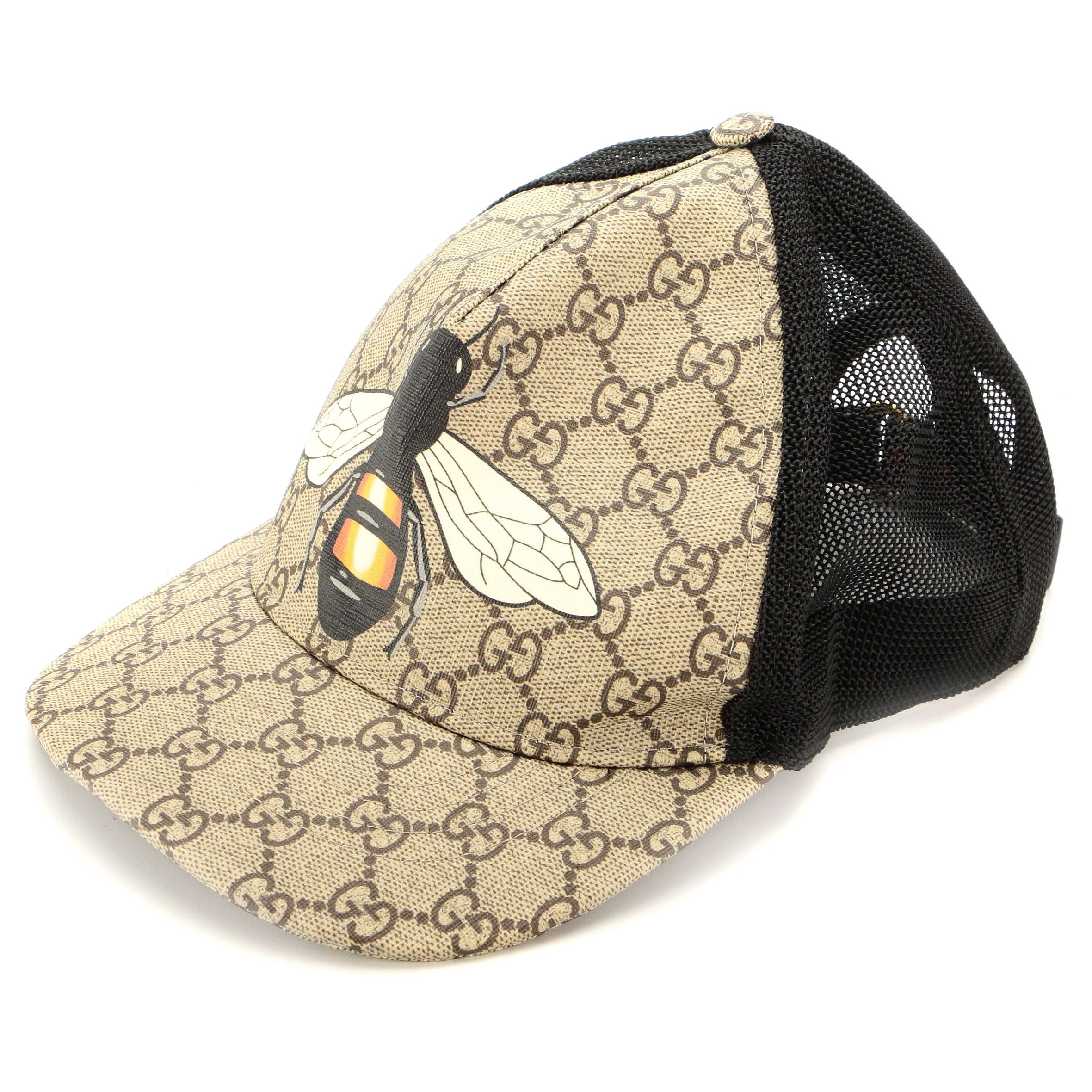 Gucci Bee Baseball Cap in GG Coated Canvas and Mesh