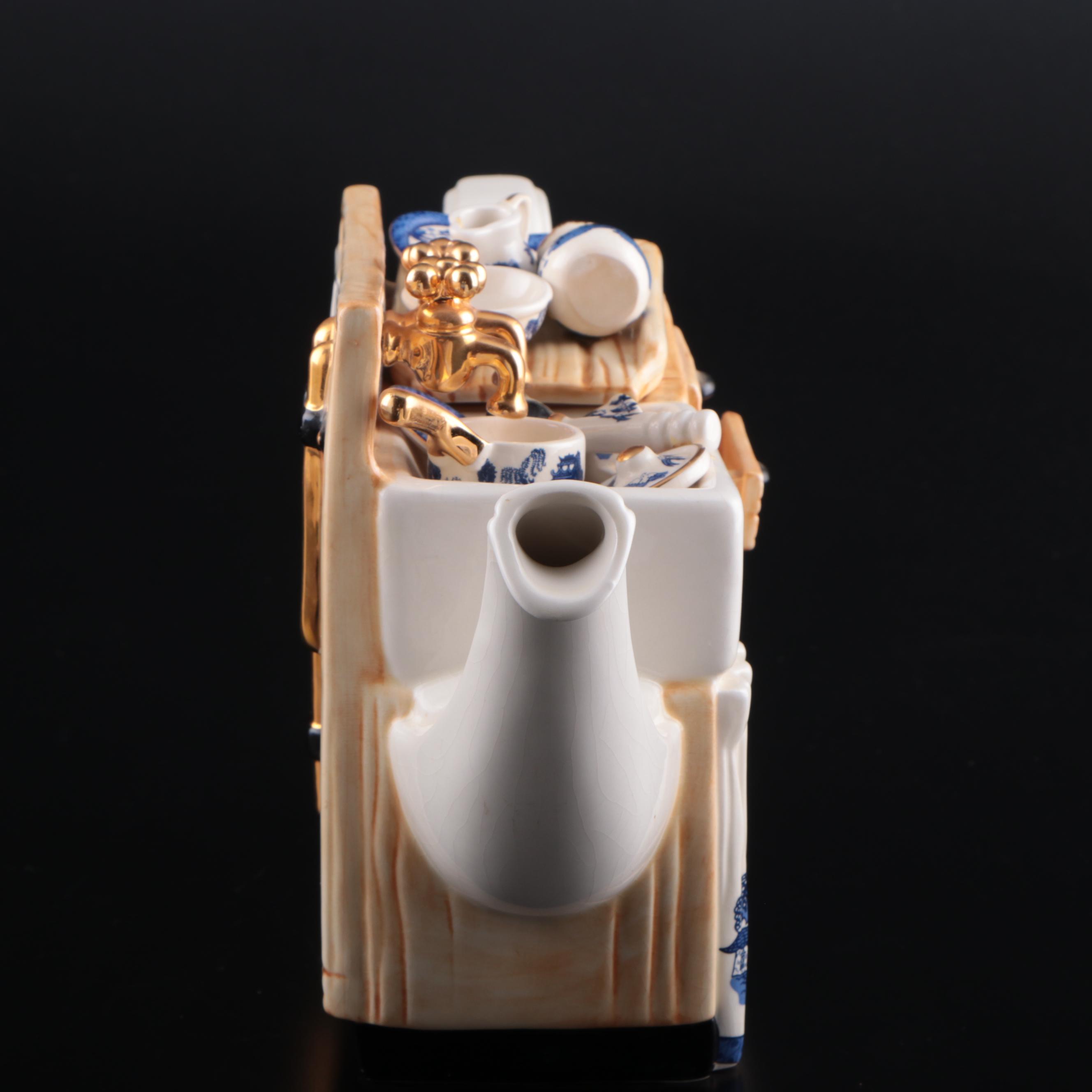 Paul Cardew Blue Willow Kitchen Wash Basin Ceramic Teapot, Late 20th Century