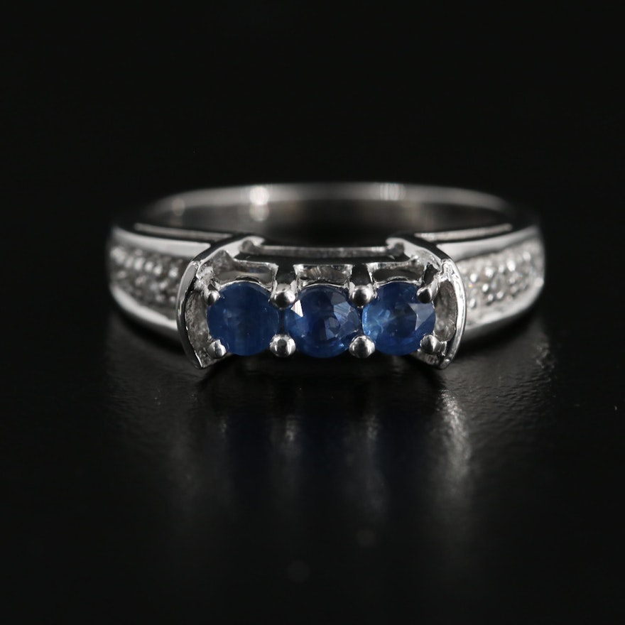 Sterling Sapphire Ring with Zircon Shoulders