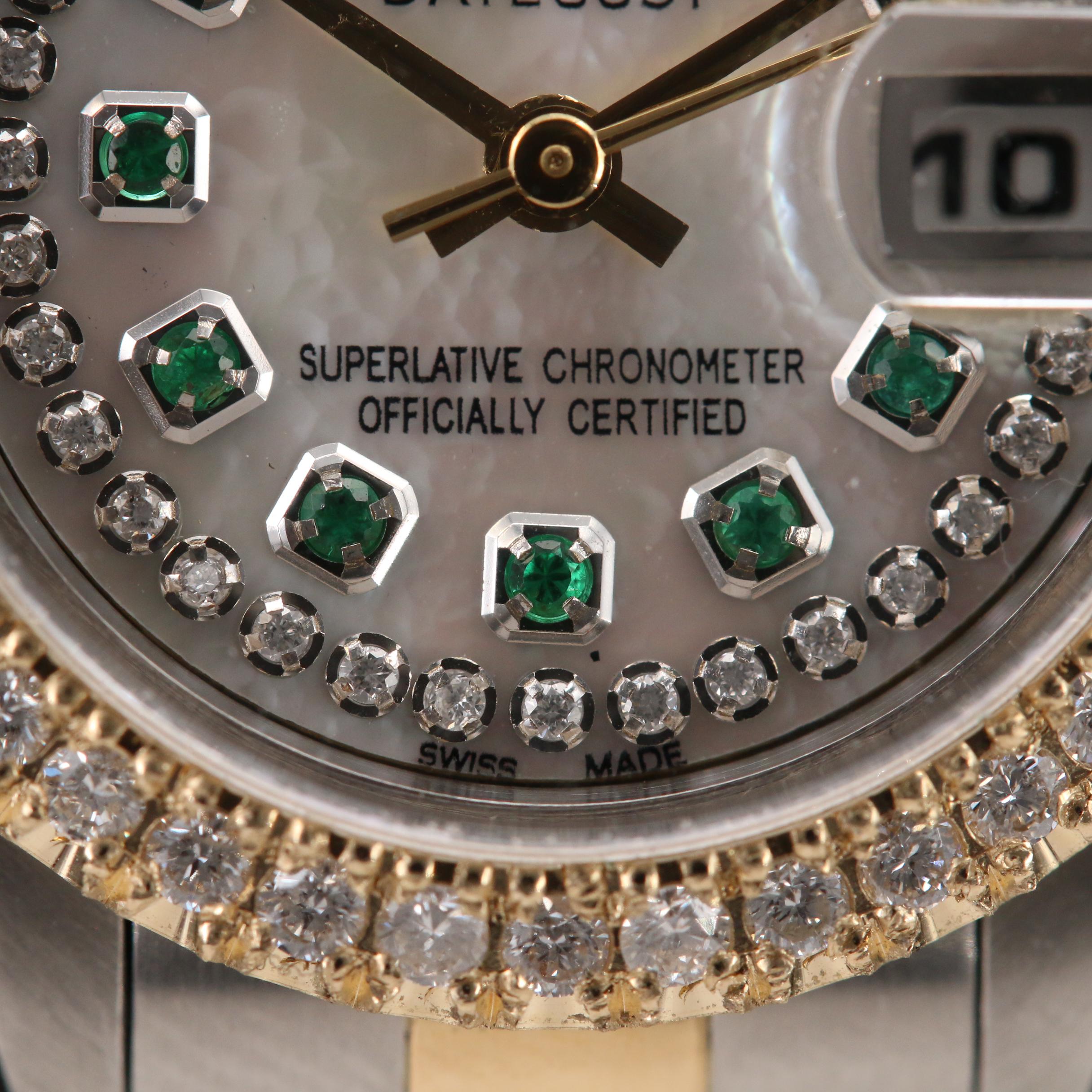 1995 Rolex Datejust Diamond Bezel and Dial with Emeralds Automatic Watch