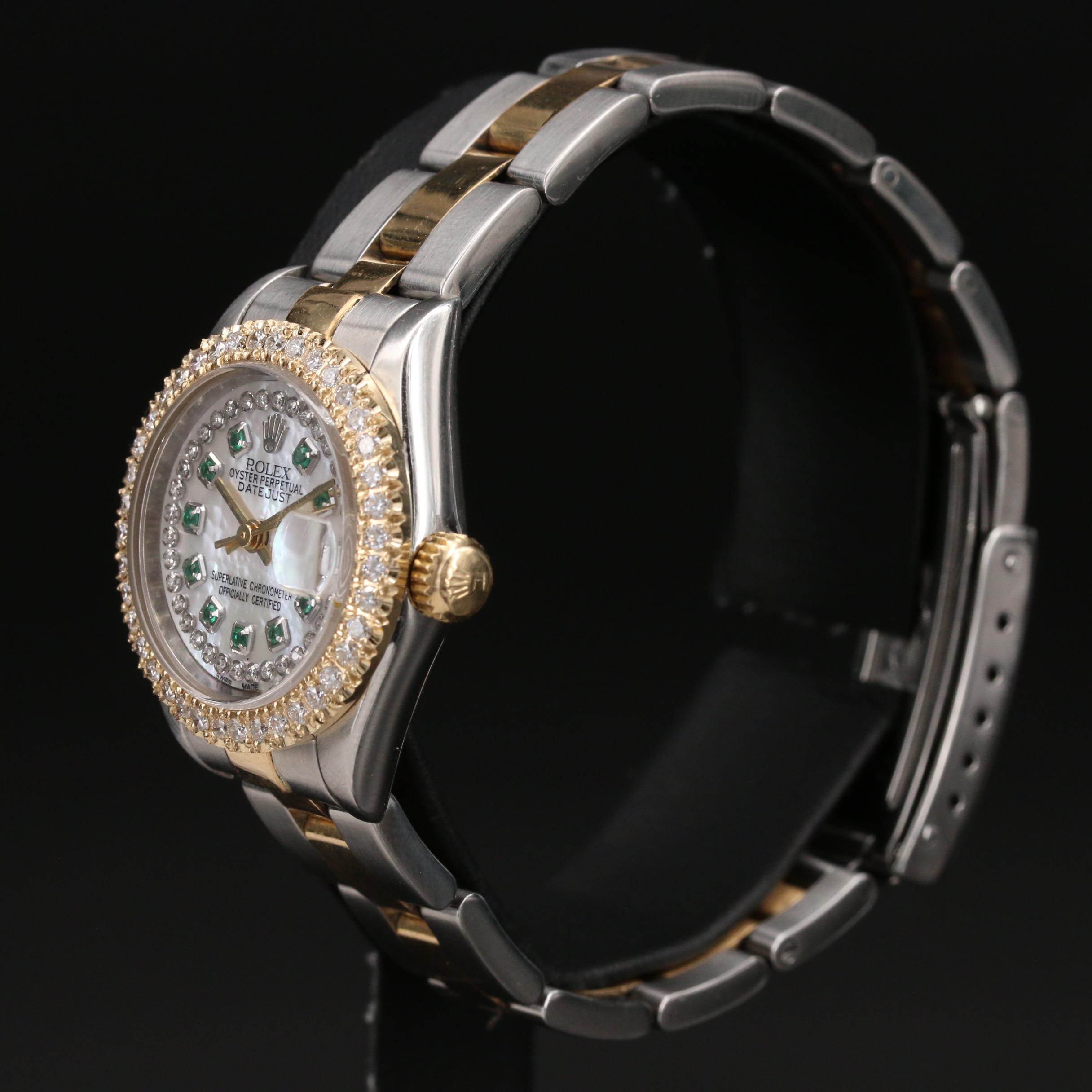 1995 Rolex Datejust Diamond Bezel and Dial with Emeralds Automatic Watch