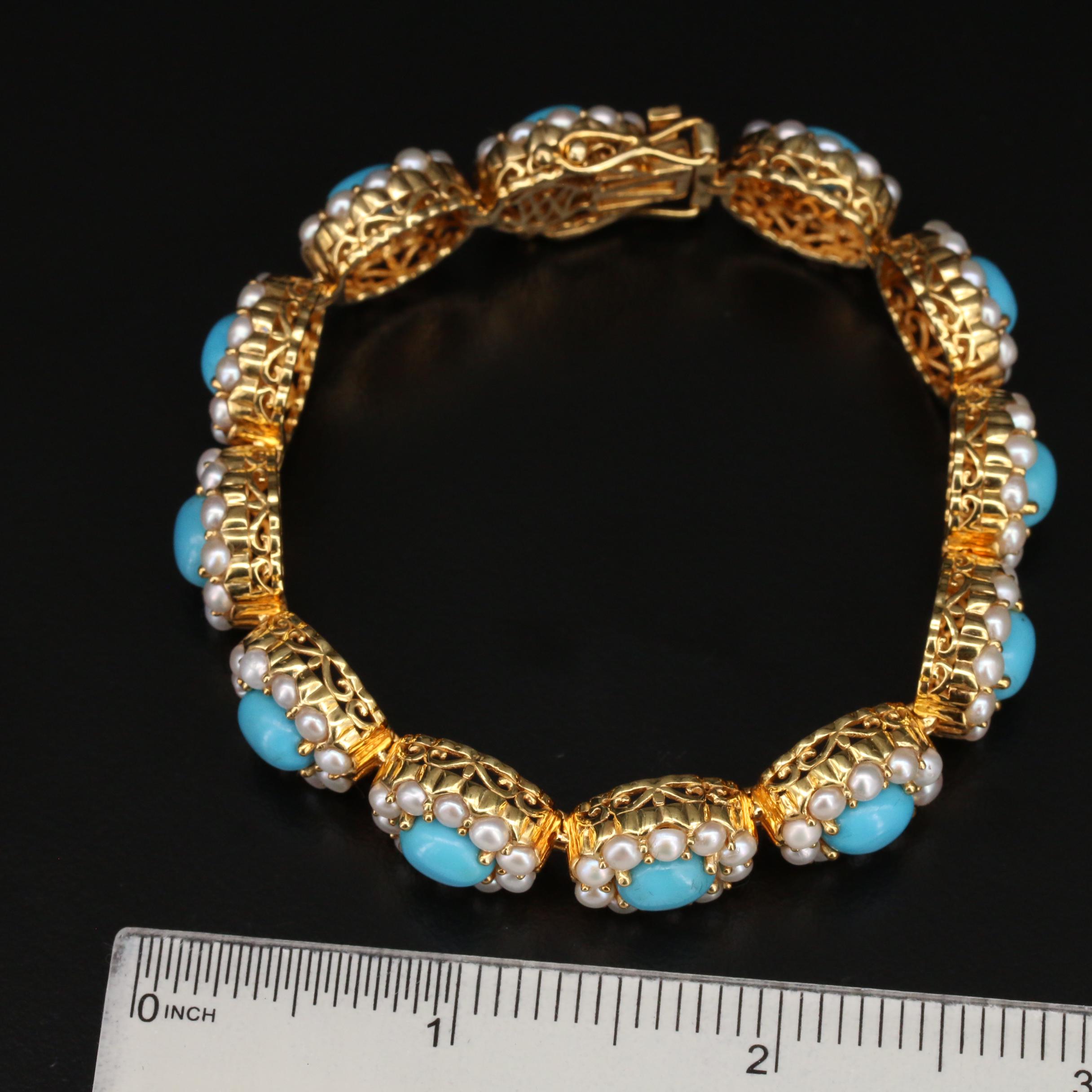 Sterling Turquoise and Pearl Link Bracelet