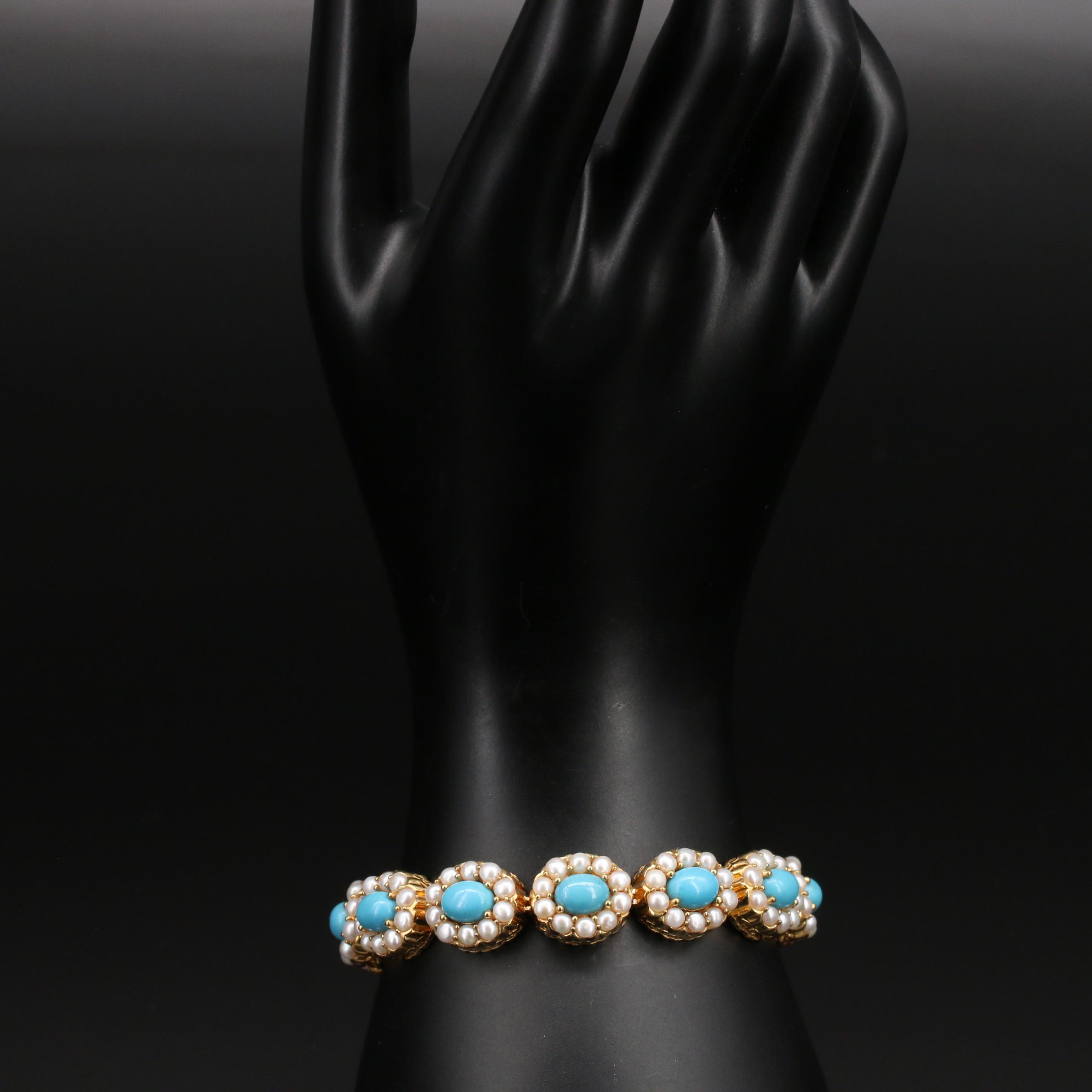 Sterling Turquoise and Pearl Link Bracelet