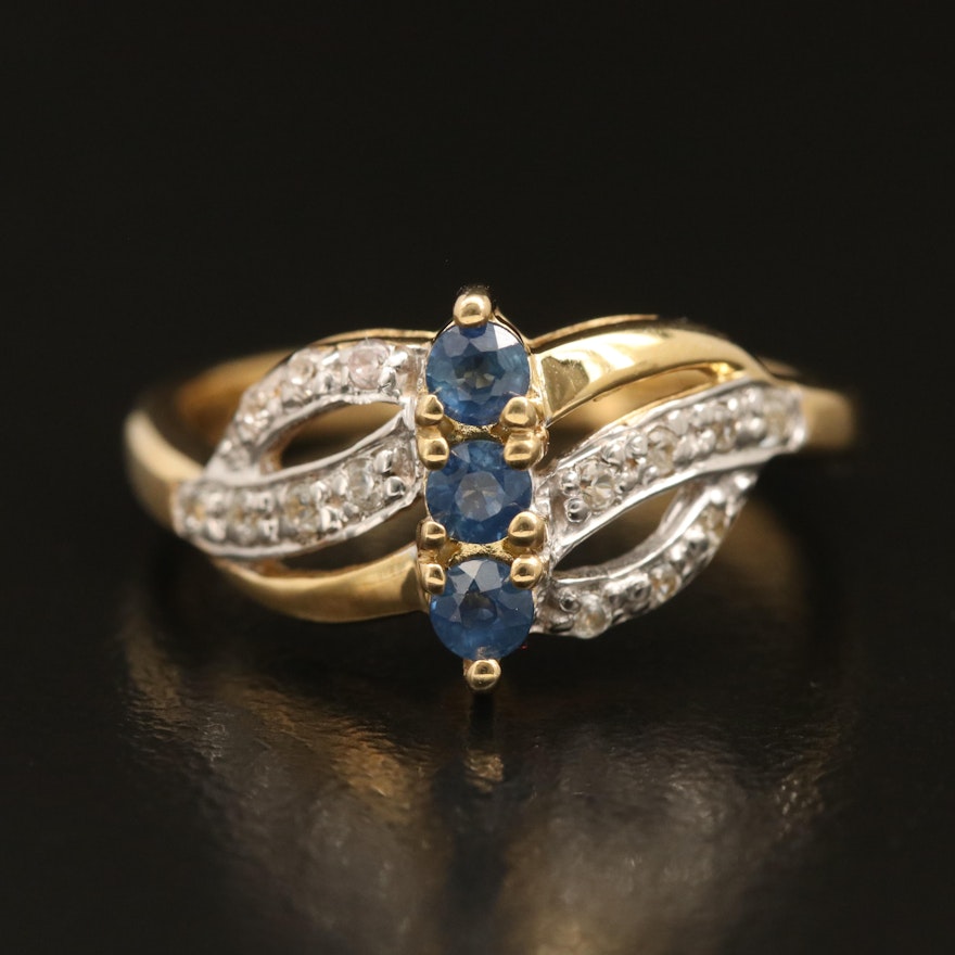 Sterling Sapphire and Zircon Openwork Ring