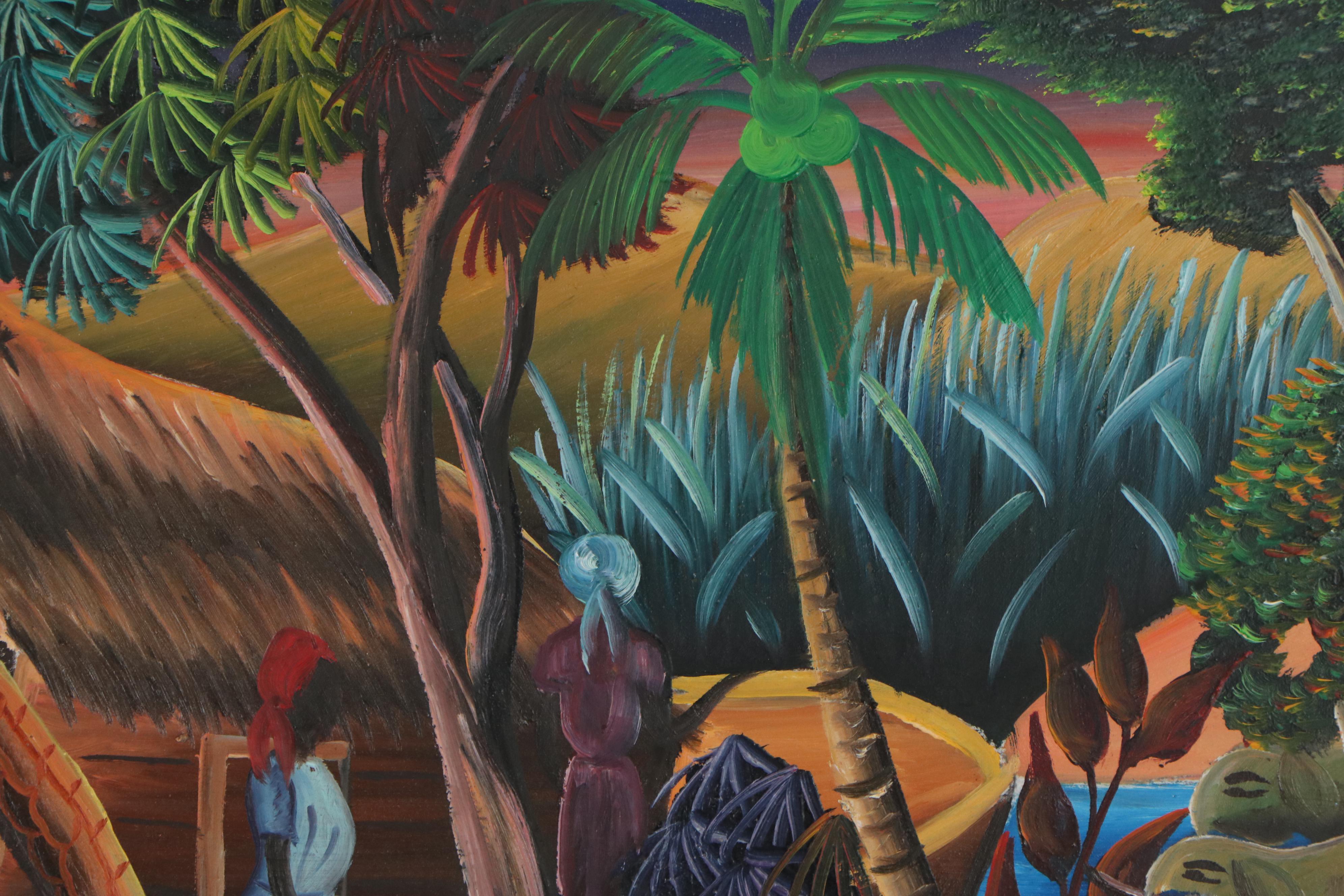 Gesner Abelard Haitian Folk Art Oil Painting of Noah's Ark