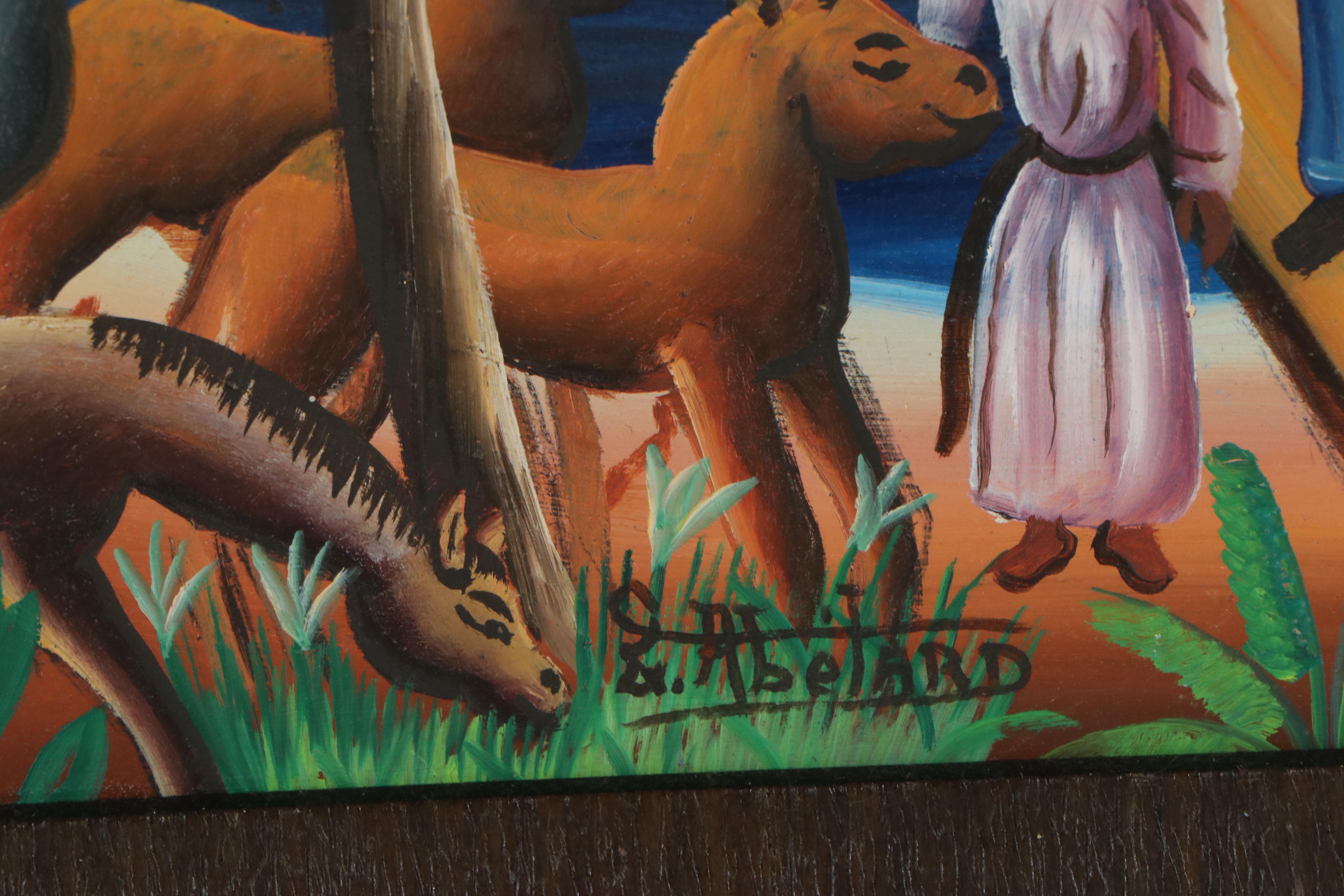 Gesner Abelard Haitian Folk Art Oil Painting of Noah's Ark